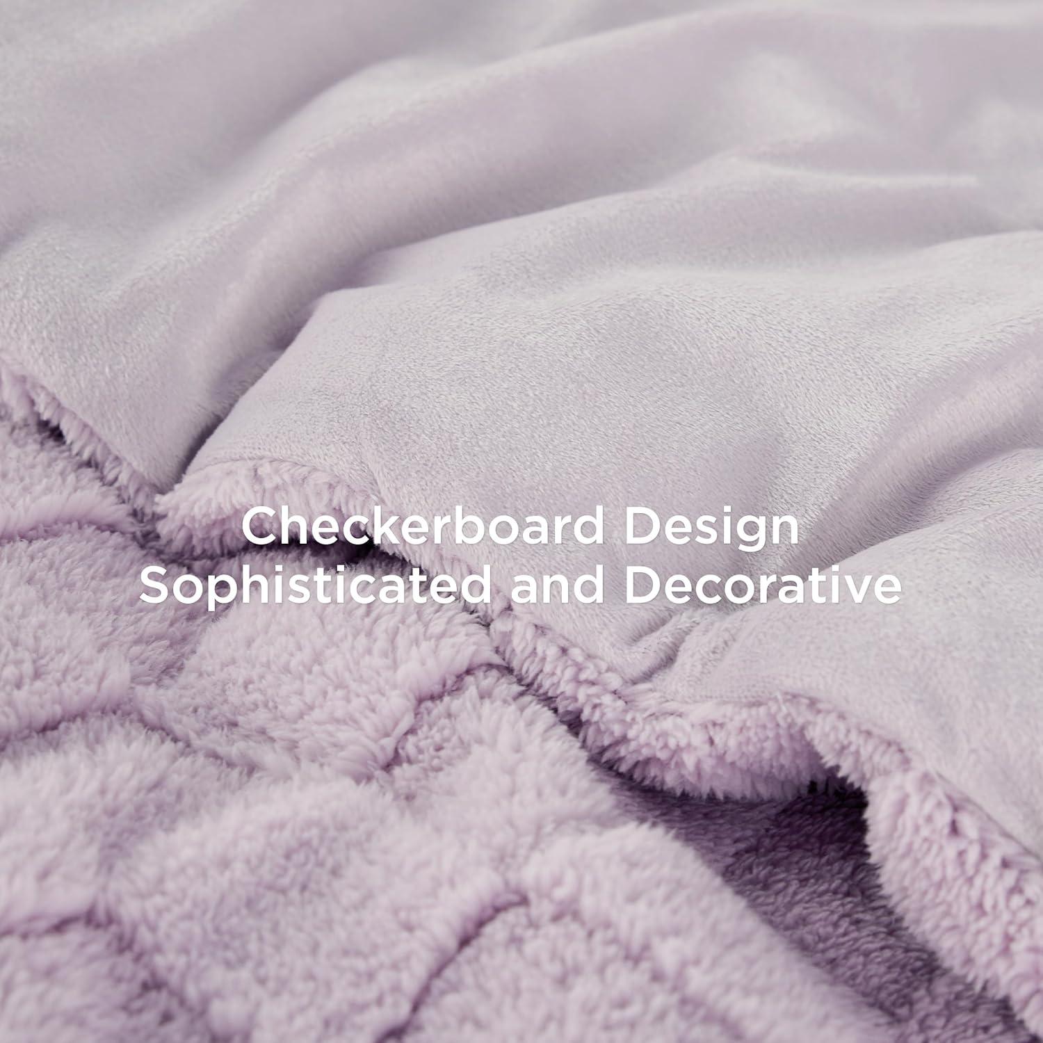 imageBedsure Queen Size Comforter Set Beige Boho Tufted Bed Set Checkered Farmhouse Shabby Chic Bedding 3 Pieces 1 Plaid Geometric Comforter and 2 Pillow Shams02 Light Purple Fuzzy Checkerboard