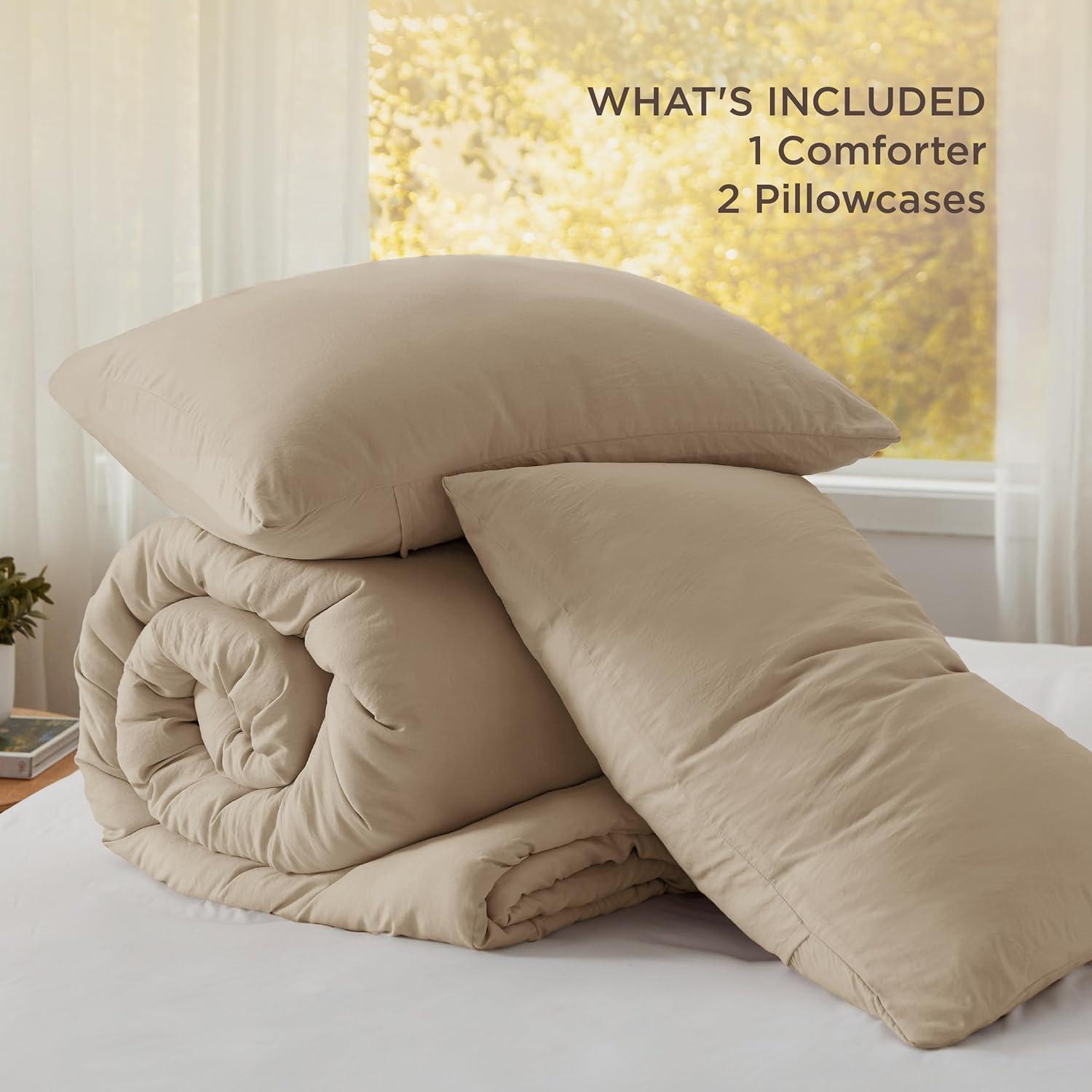 imageBedsure Queen Size Comforter Set Dark Green Soft Prewashed Bedding for All Seasons 3 Pieces GentleSoft Warm Down Alternative Bed Set 1 Lightweight Comforter 90quotx90quot and 2 Pillowcases 20quotx26quot08 Khaki