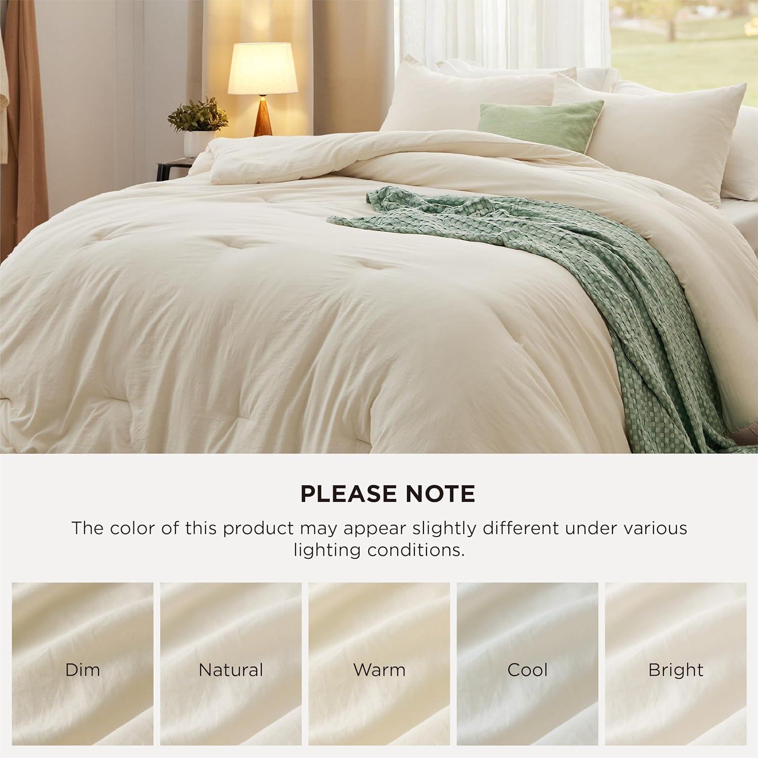 imageBedsure Queen Size Comforter Set Dark Green Soft Prewashed Bedding for All Seasons 3 Pieces GentleSoft Warm Down Alternative Bed Set 1 Lightweight Comforter 90quotx90quot and 2 Pillowcases 20quotx26quot05 Cream