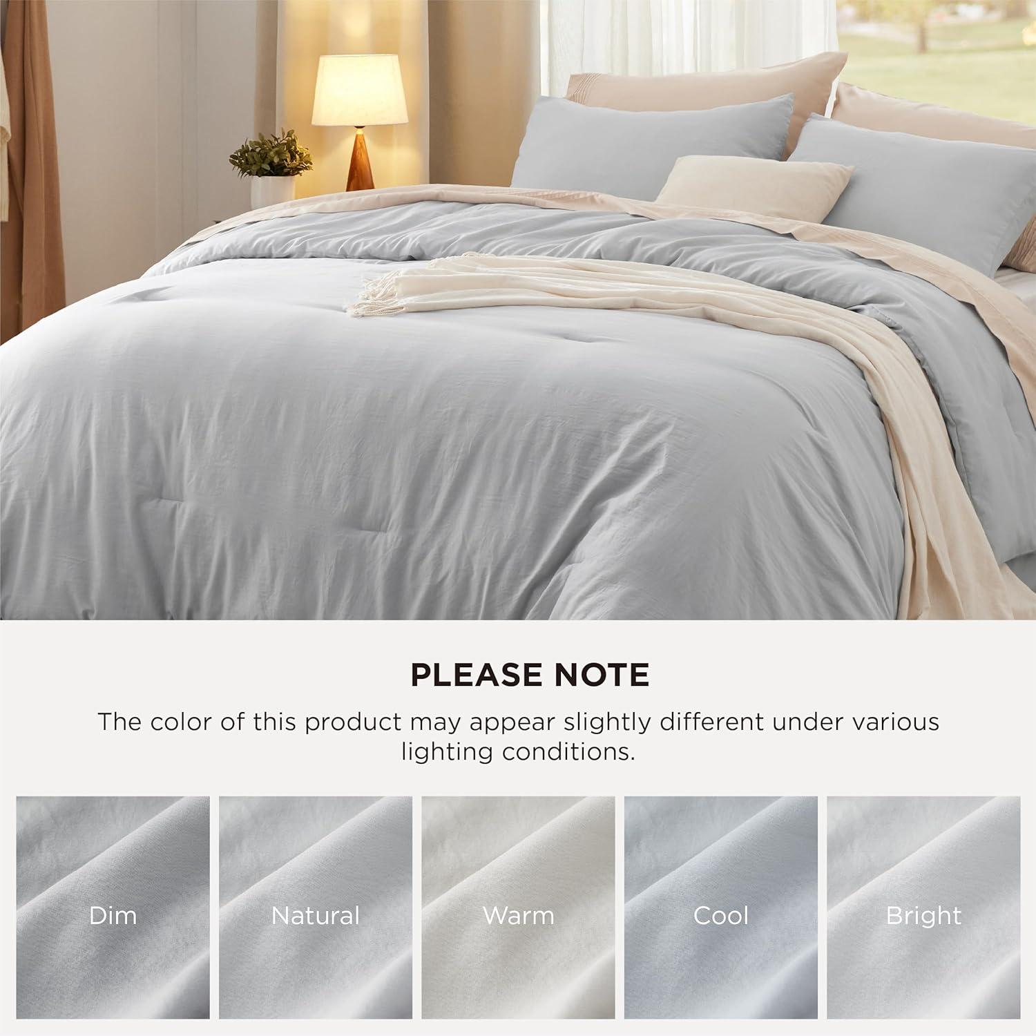 imageBedsure Queen Size Comforter Set Dark Green Soft Prewashed Bedding for All Seasons 3 Pieces GentleSoft Warm Down Alternative Bed Set 1 Lightweight Comforter 90quotx90quot and 2 Pillowcases 20quotx26quot27 Light Grey