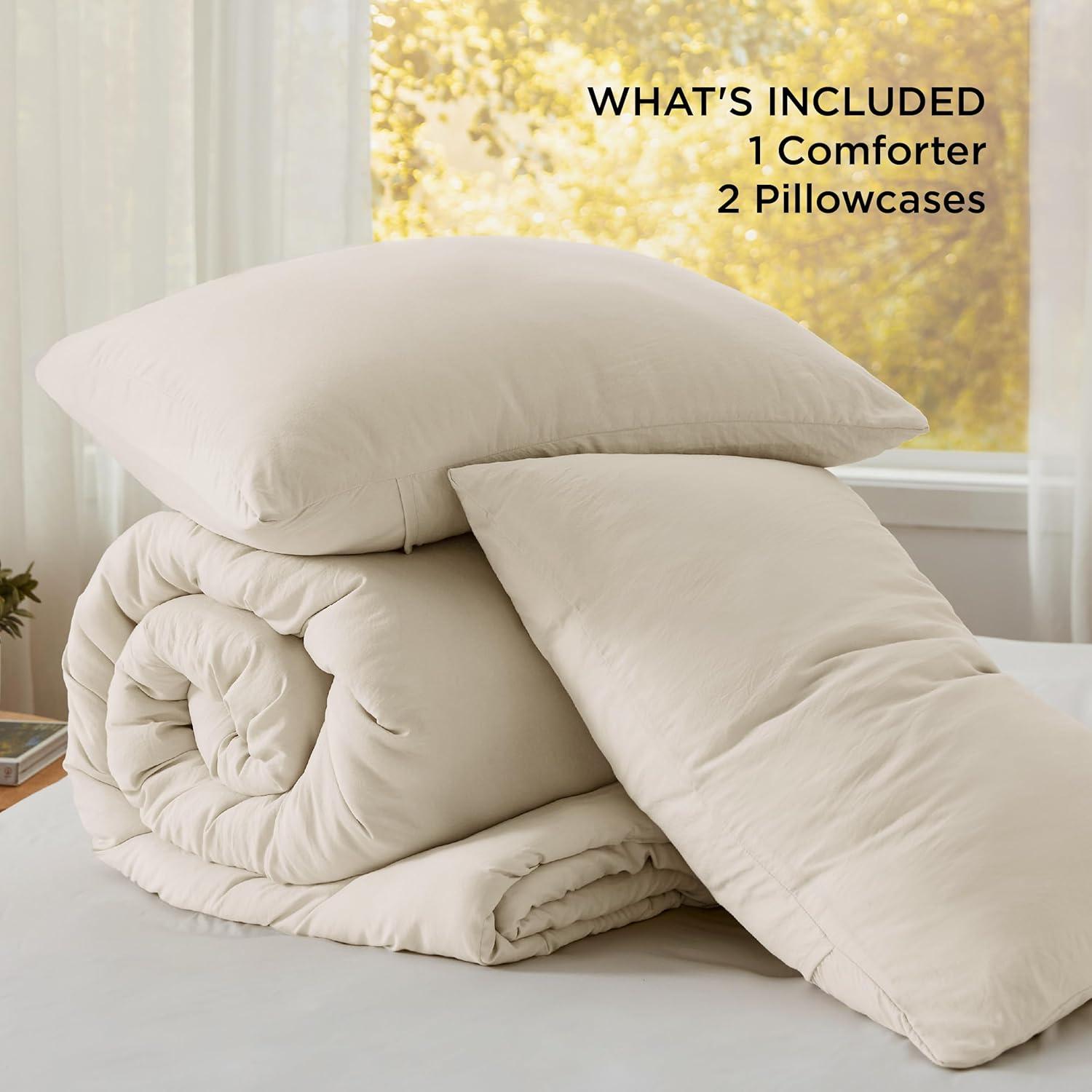 imageBedsure Queen Size Comforter Set Dark Green Soft Prewashed Bedding for All Seasons 3 Pieces GentleSoft Warm Down Alternative Bed Set 1 Lightweight Comforter 90quotx90quot and 2 Pillowcases 20quotx26quot05 Cream