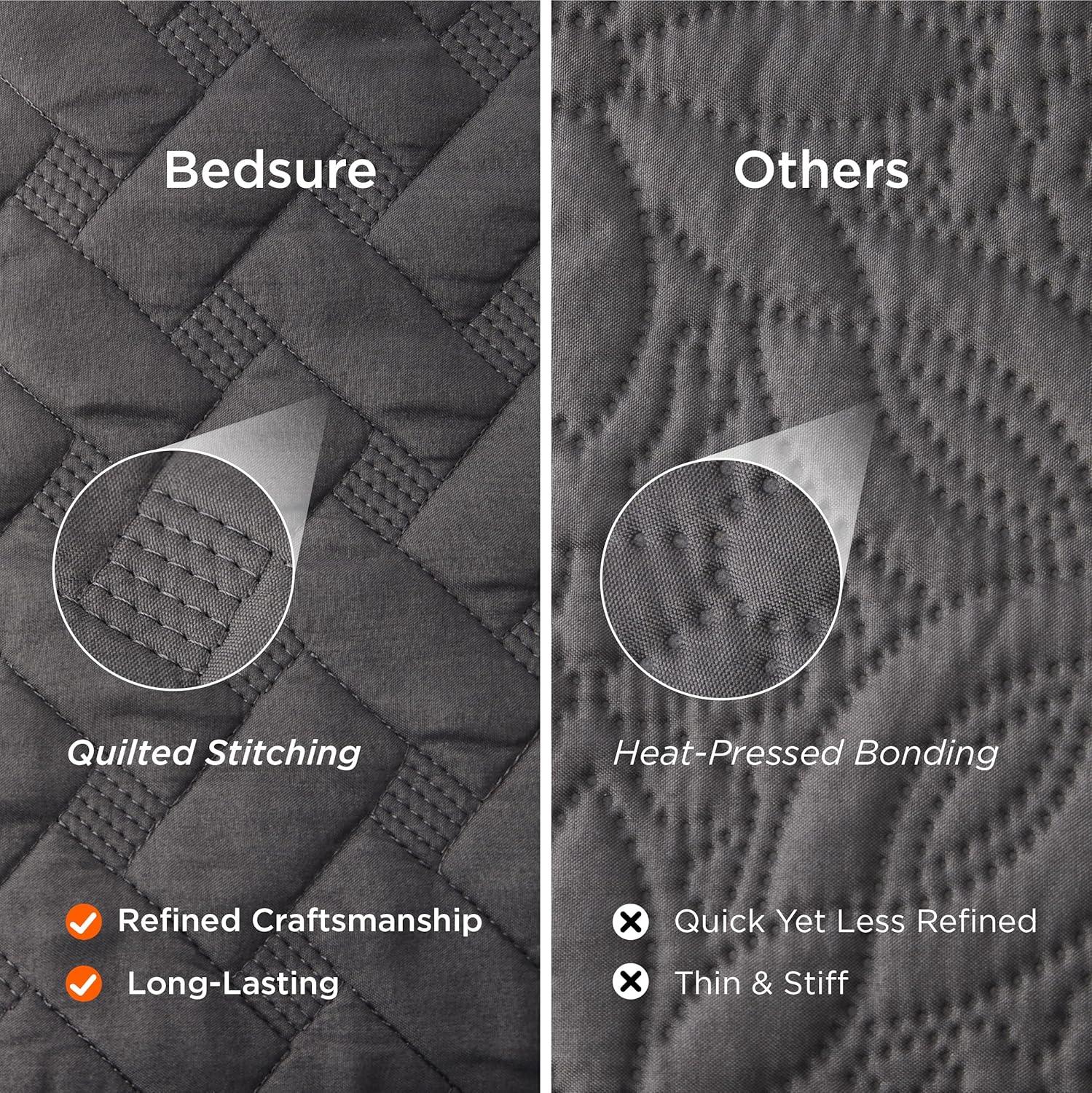 imageBedsure Quilts Queen Size Lightweight Bedspreads Queen Size with Basket Weave Pattern Soft Quilt Bedding Set Mineral Blue Comforter Set Coverlet for All Seasons with 2 Pillow Shams 90quot x 96quot00 Grey