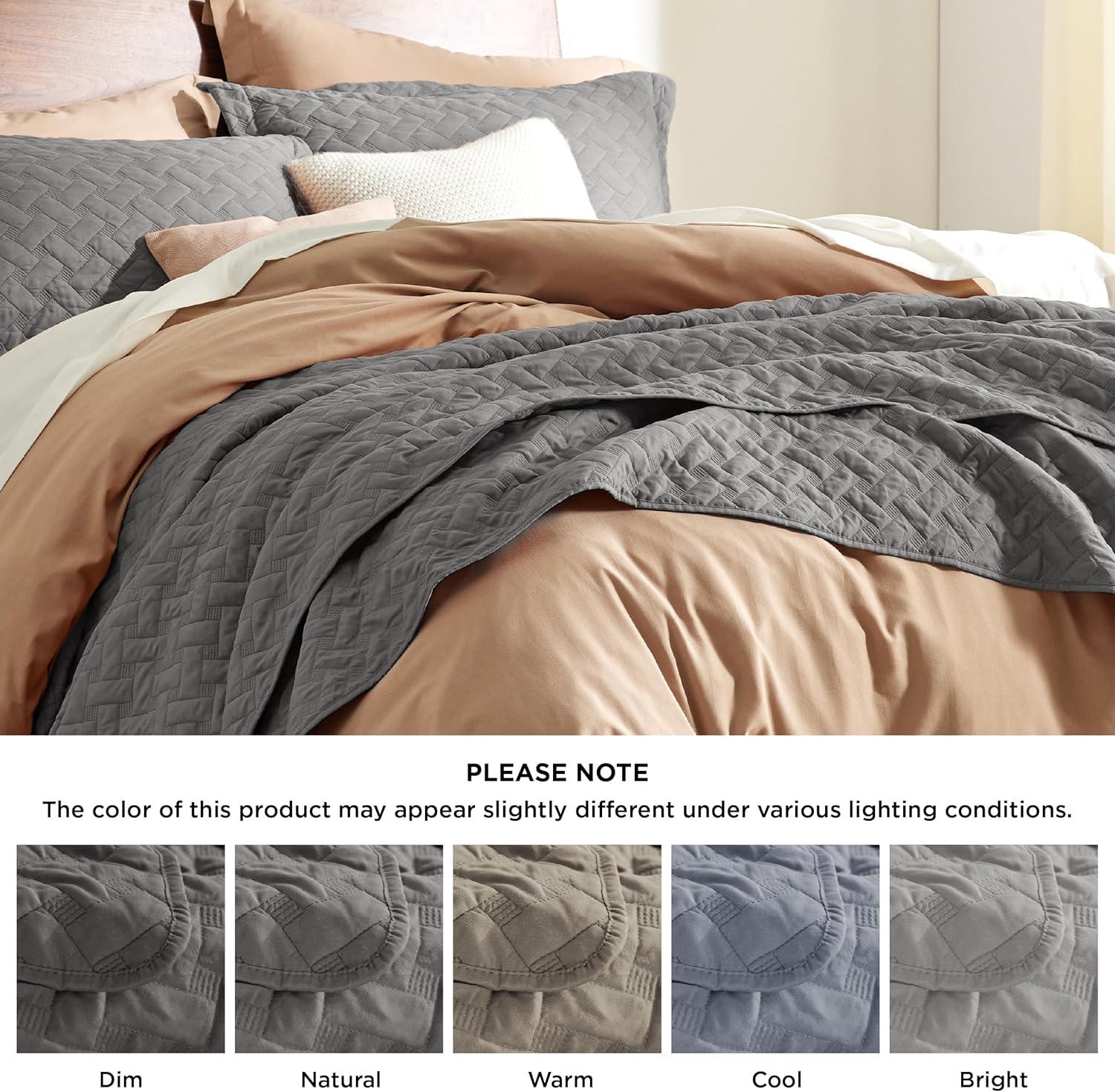 imageBedsure Quilts Queen Size Lightweight Bedspreads Queen Size with Basket Weave Pattern Soft Quilt Bedding Set Mineral Blue Comforter Set Coverlet for All Seasons with 2 Pillow Shams 90quot x 96quot00 Grey