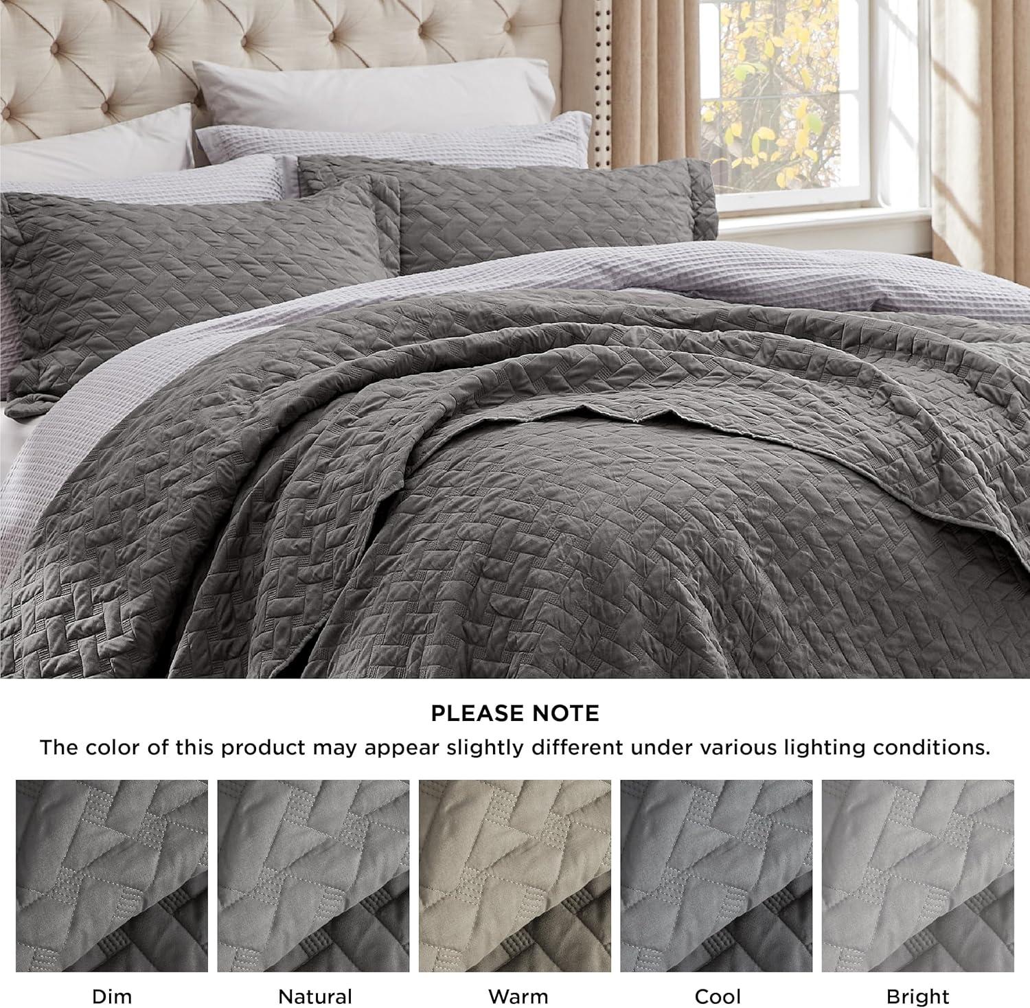 imageBedsure Quilts Queen Size Lightweight Bedspreads Queen Size with Basket Weave Pattern Soft Quilt Bedding Set Mineral Blue Comforter Set Coverlet for All Seasons with 2 Pillow Shams 90quot x 96quot00 Grey