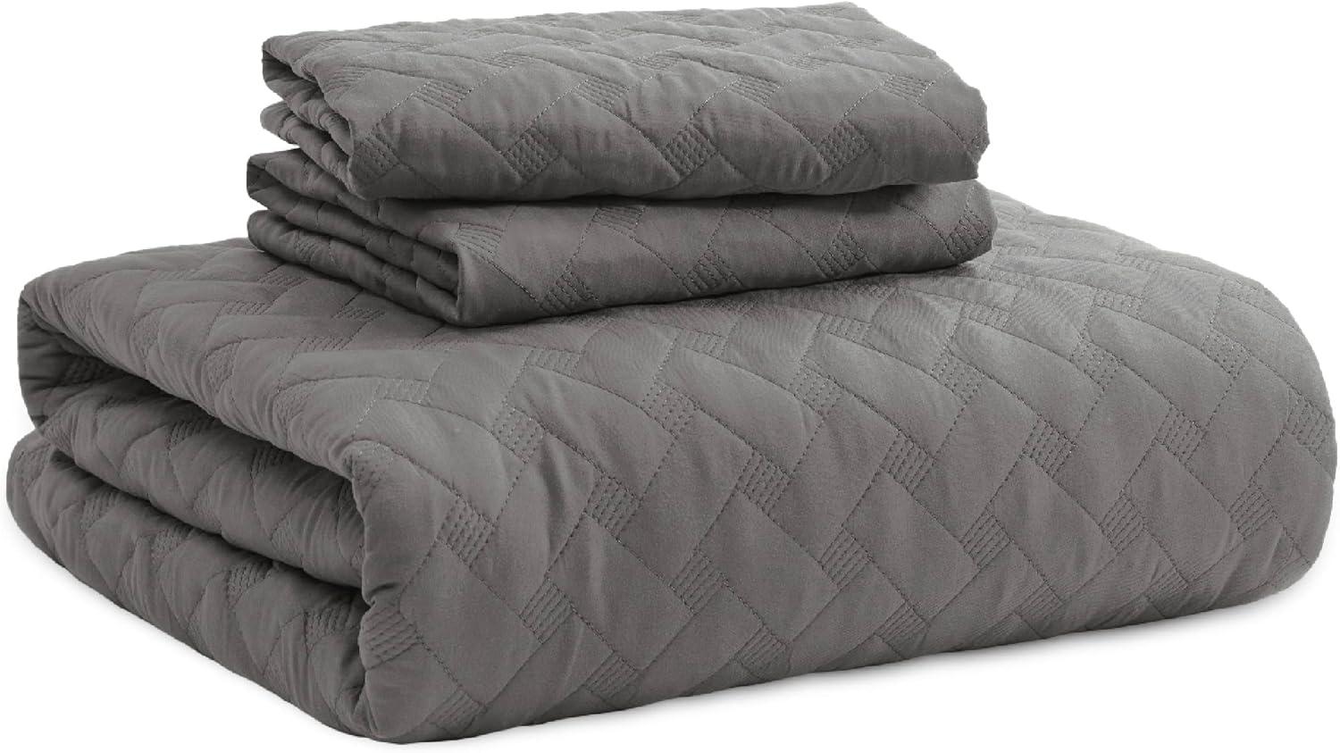 imageBedsure Quilts Queen Size Lightweight Bedspreads Queen Size with Basket Weave Pattern Soft Quilt Bedding Set Mineral Blue Comforter Set Coverlet for All Seasons with 2 Pillow Shams 90quot x 96quot00 Grey