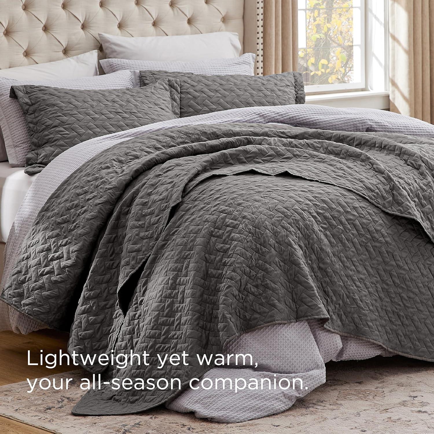imageBedsure Quilts Queen Size Lightweight Bedspreads Queen Size with Basket Weave Pattern Soft Quilt Bedding Set Mineral Blue Comforter Set Coverlet for All Seasons with 2 Pillow Shams 90quot x 96quot00 Grey