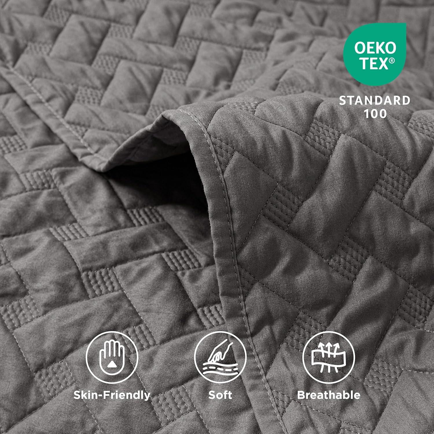 imageBedsure Quilts Queen Size Lightweight Bedspreads Queen Size with Basket Weave Pattern Soft Quilt Bedding Set Mineral Blue Comforter Set Coverlet for All Seasons with 2 Pillow Shams 90quot x 96quot00 Grey