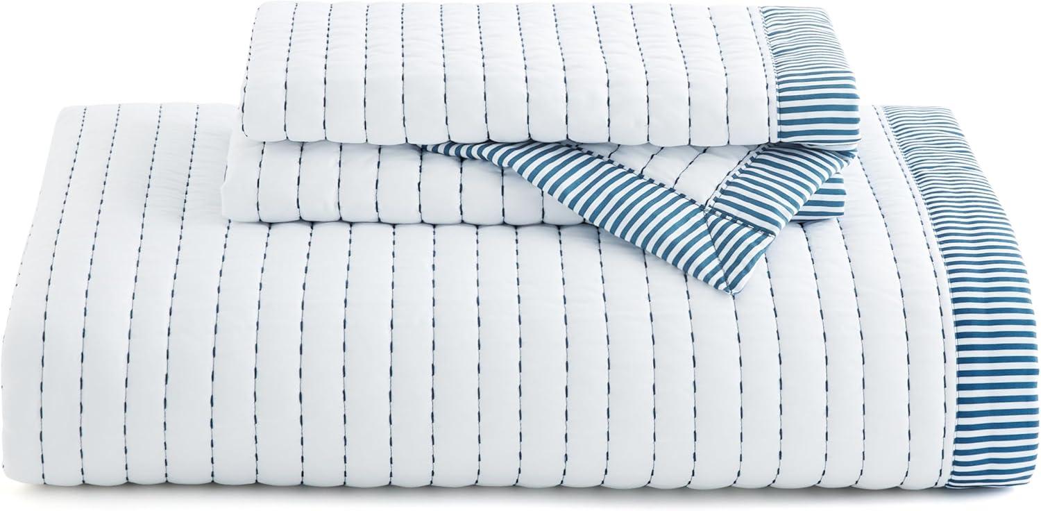 imageBedsure Quilts Queen Size Queen Quilt Bedding Set Bedspread Coverlet Comforter Lightweight Corduroy Pattern Bedspread 3Piece Set with 90quotx96quot Coverlet ampamp 2 Pillow Shams AllSeason Soft Microfiber04 White Striped Border