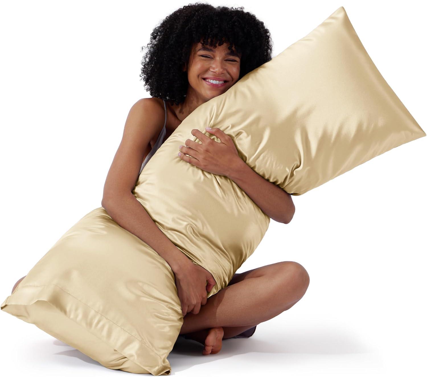 imageBedsure Satin Pillowcases Similar to Silk Pillow Cases Queen Size Set of 2 Pure White Cooling Pillow Case for Sleeping Women with Envelope Closure Gifts for Women Men 20x30 Inches 2pcs19 Champagne