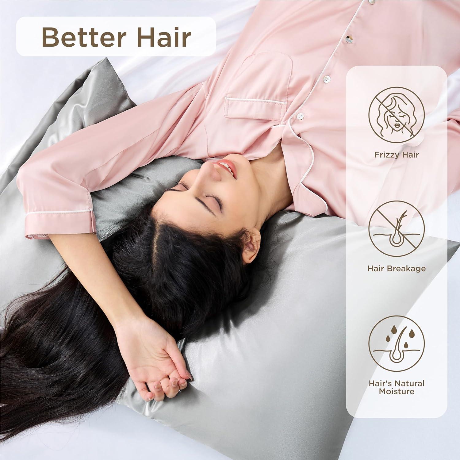 imageBedsure Satin Pillowcases Similar to Silk Pillow Cases Queen Size Set of 2 Pure White Cooling Pillow Case for Sleeping Women with Envelope Closure Gifts for Women Men 20x30 Inches 2pcs01 Silver Grey