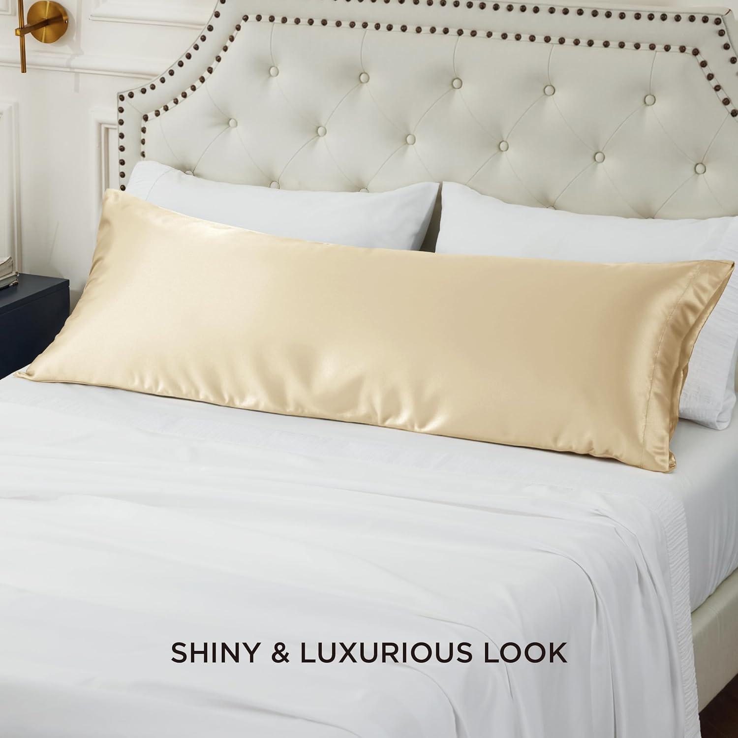 imageBedsure Satin Pillowcases Similar to Silk Pillow Cases Queen Size Set of 2 Pure White Cooling Pillow Case for Sleeping Women with Envelope Closure Gifts for Women Men 20x30 Inches 2pcs19 Champagne