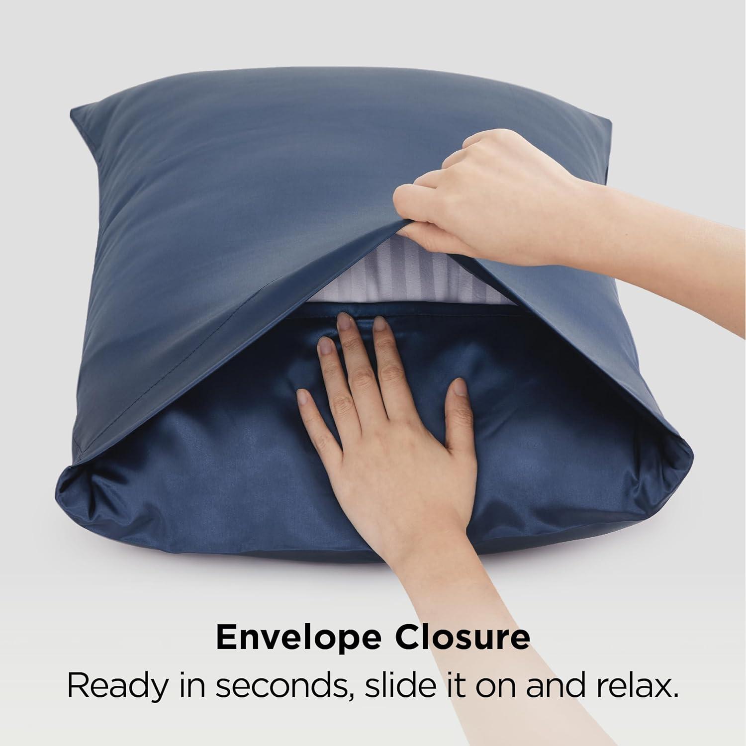 imageBedsure Satin Pillowcases Similar to Silk Pillow Cases Queen Size Set of 2 Pure White Cooling Pillow Case for Sleeping Women with Envelope Closure Gifts for Women Men 20x30 Inches 2pcs11 Blue