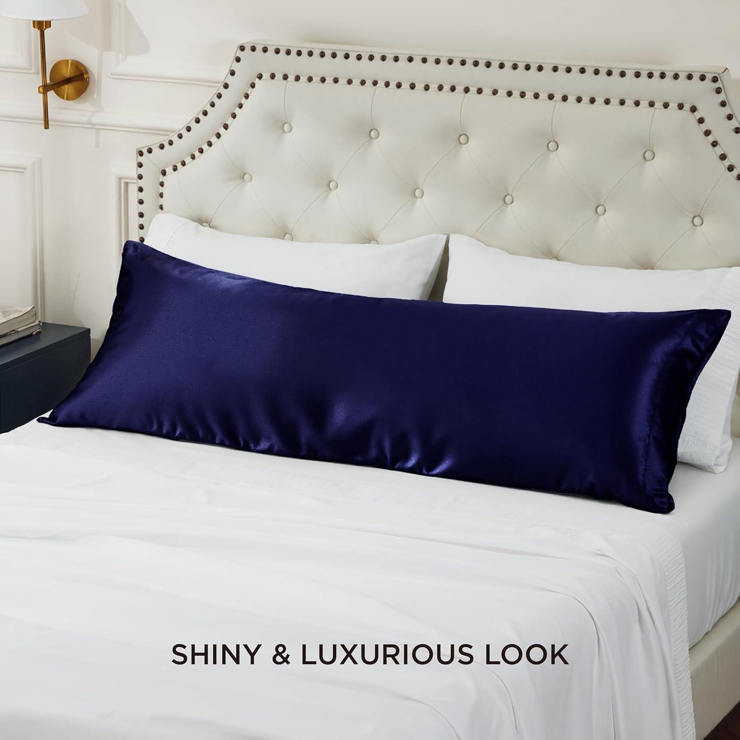 imageBedsure Satin Pillowcases Similar to Silk Pillow Cases Queen Size Set of 2 Pure White Cooling Pillow Case for Sleeping Women with Envelope Closure Gifts for Women Men 20x30 Inches 2pcs09 Navy