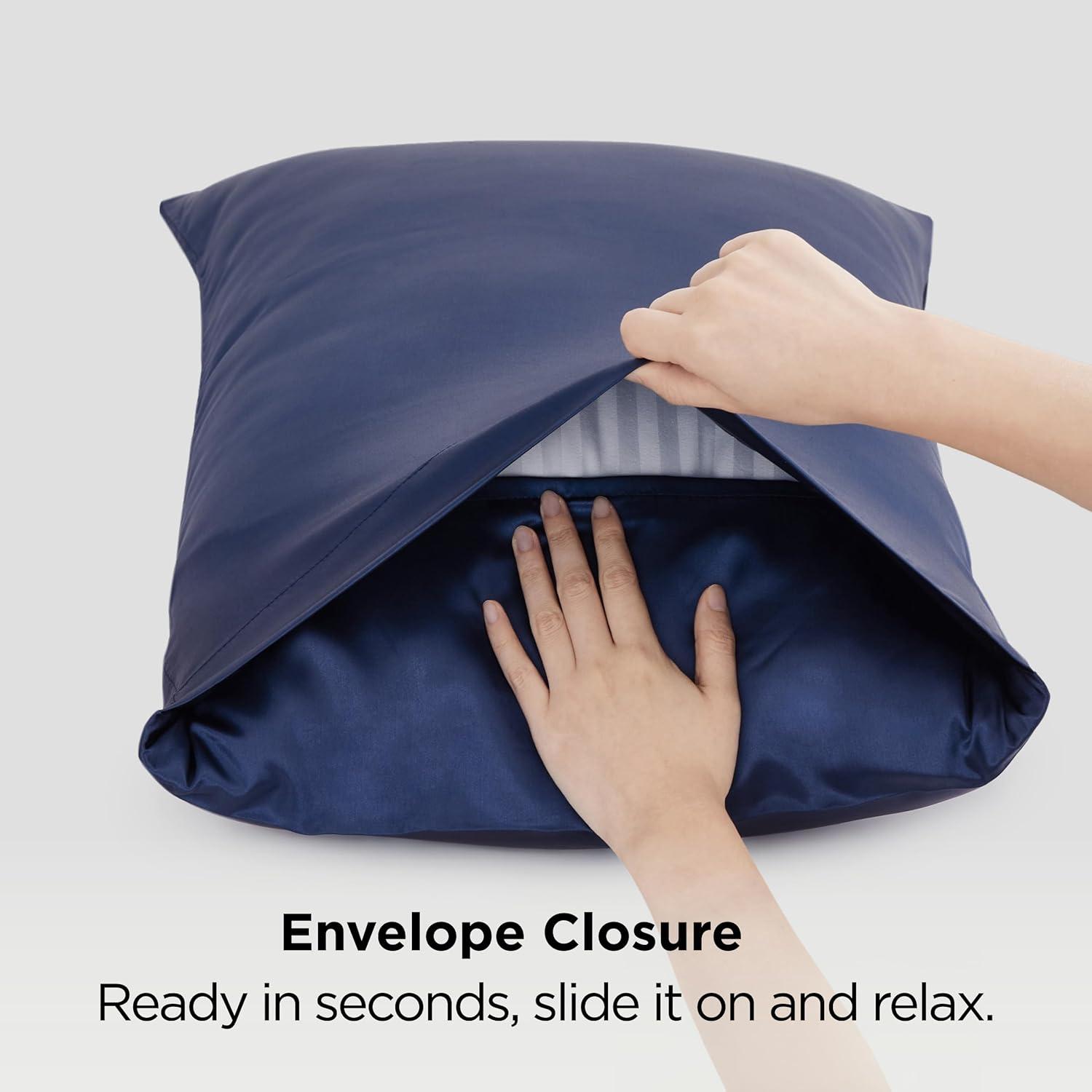 imageBedsure Satin Pillowcases Similar to Silk Pillow Cases Queen Size Set of 2 Pure White Cooling Pillow Case for Sleeping Women with Envelope Closure Gifts for Women Men 20x30 Inches 2pcs09 Navy