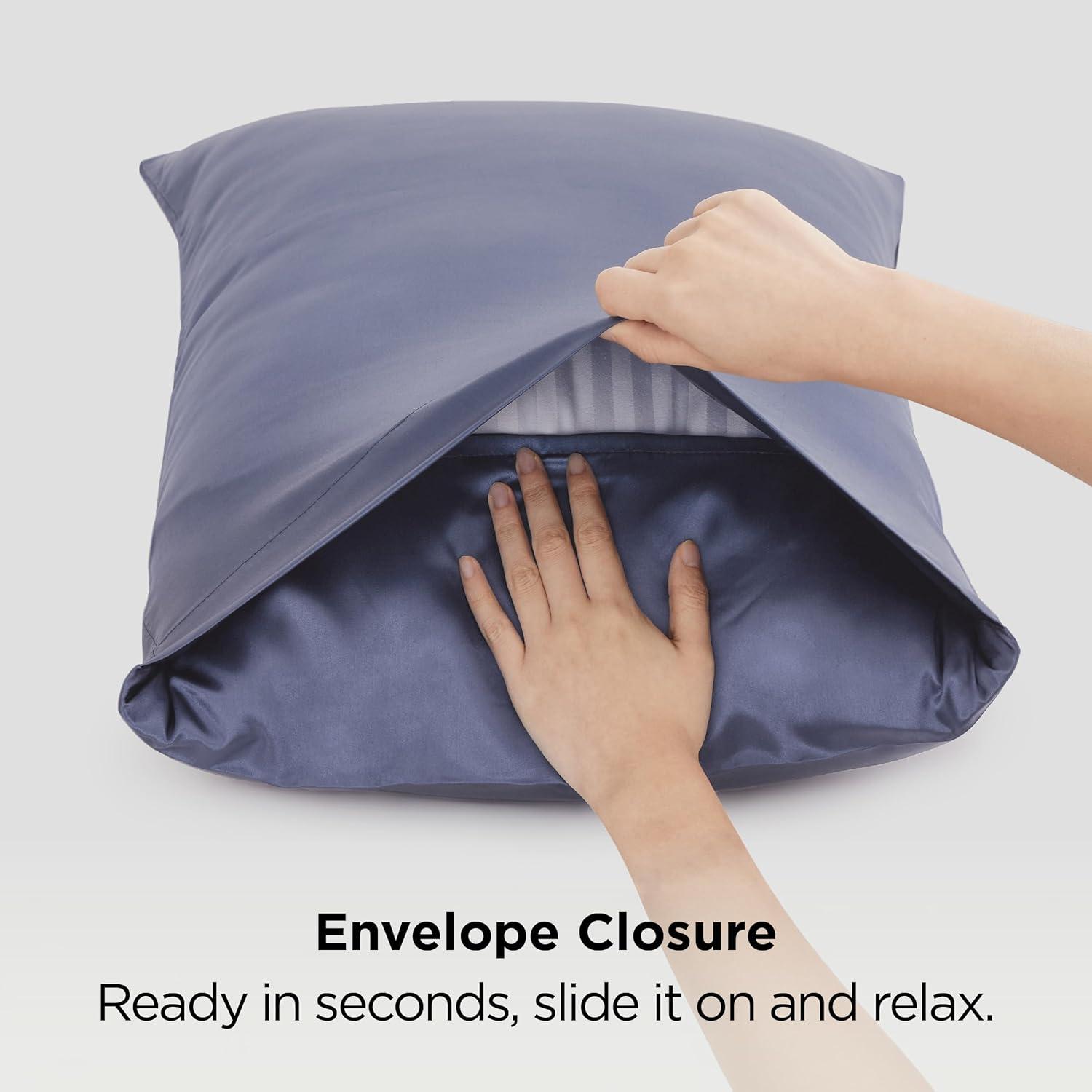 imageBedsure Satin Pillowcases Similar to Silk Pillow Cases Queen Size Set of 2 Pure White Cooling Pillow Case for Sleeping Women with Envelope Closure Gifts for Women Men 20x30 Inches 2pcs25 Blue Granite