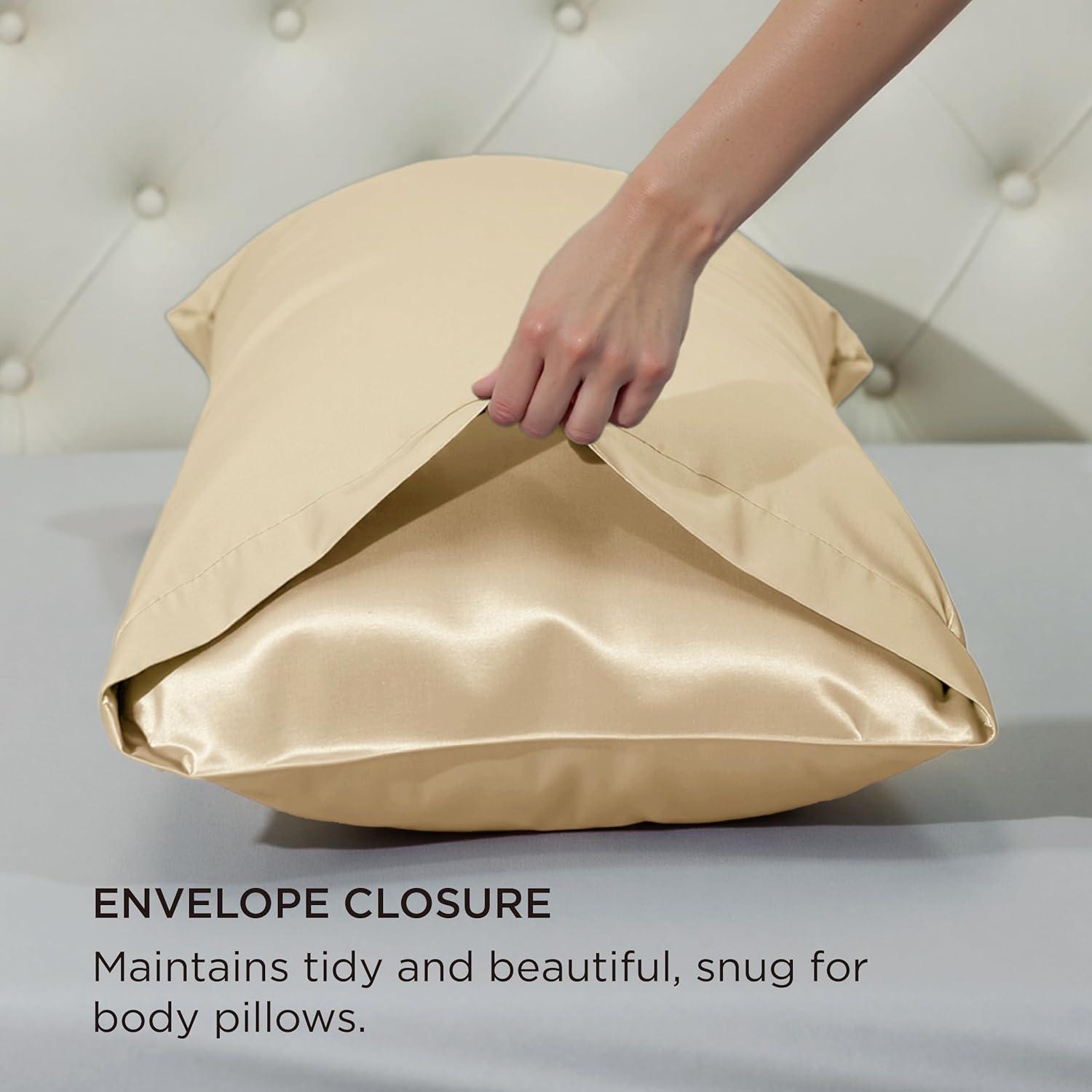 imageBedsure Satin Pillowcases Similar to Silk Pillow Cases Queen Size Set of 2 Pure White Cooling Pillow Case for Sleeping Women with Envelope Closure Gifts for Women Men 20x30 Inches 2pcs19 Champagne
