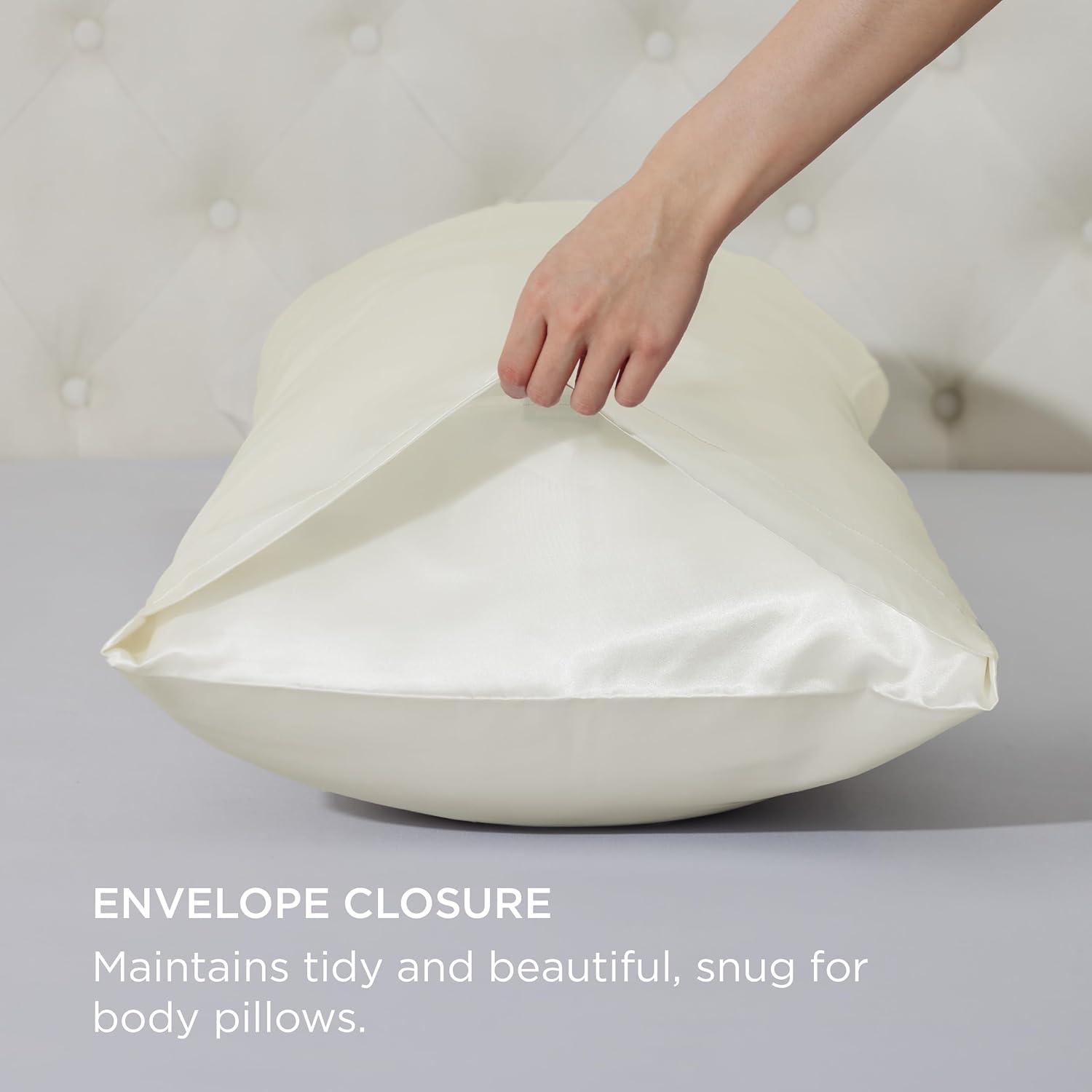 imageBedsure Satin Pillowcases Similar to Silk Pillow Cases Queen Size Set of 2 Pure White Cooling Pillow Case for Sleeping Women with Envelope Closure Gifts for Women Men 20x30 Inches 2pcs07 Ivory