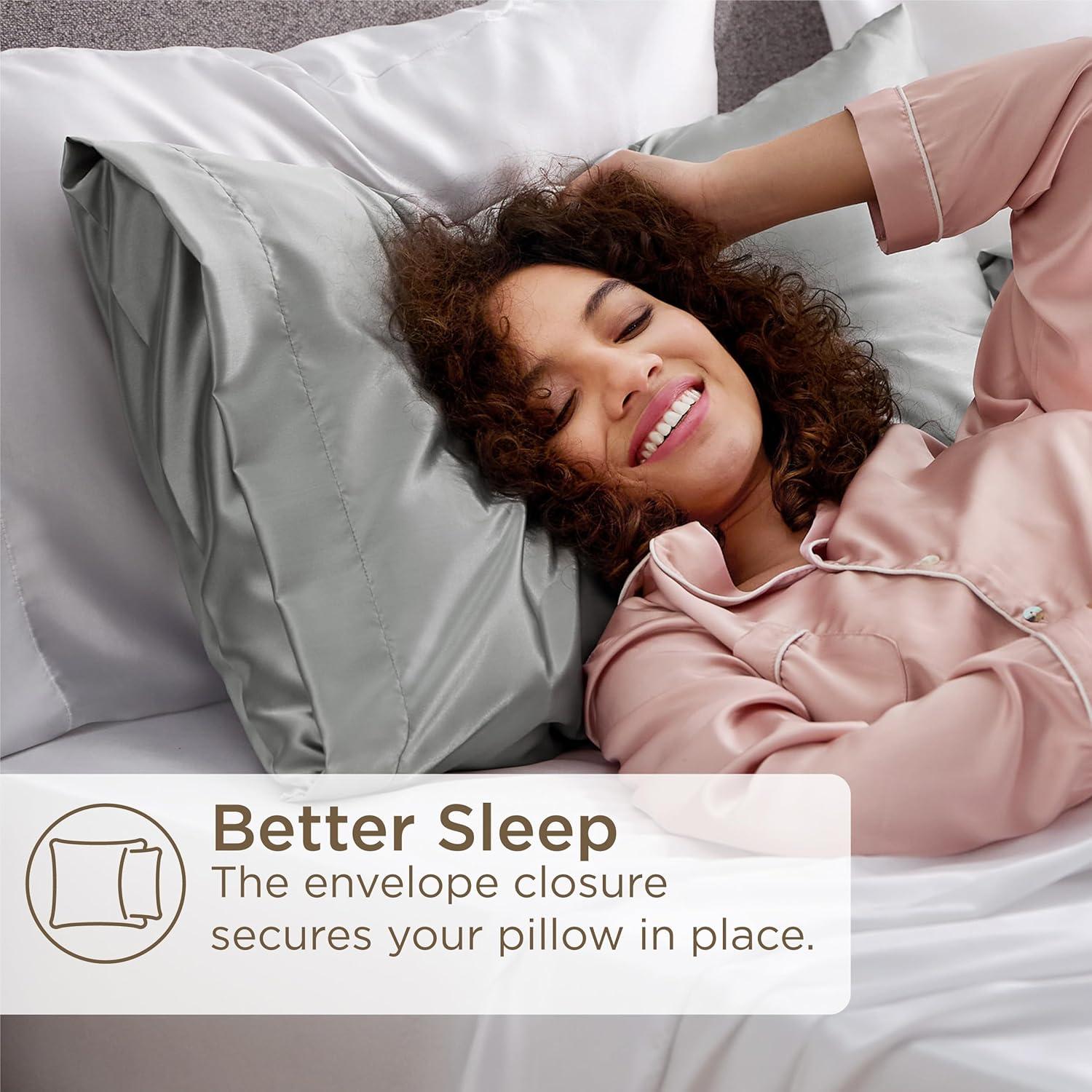 imageBedsure Satin Pillowcases Similar to Silk Pillow Cases Queen Size Set of 2 Pure White Cooling Pillow Case for Sleeping Women with Envelope Closure Gifts for Women Men 20x30 Inches 2pcs01 Silver Grey