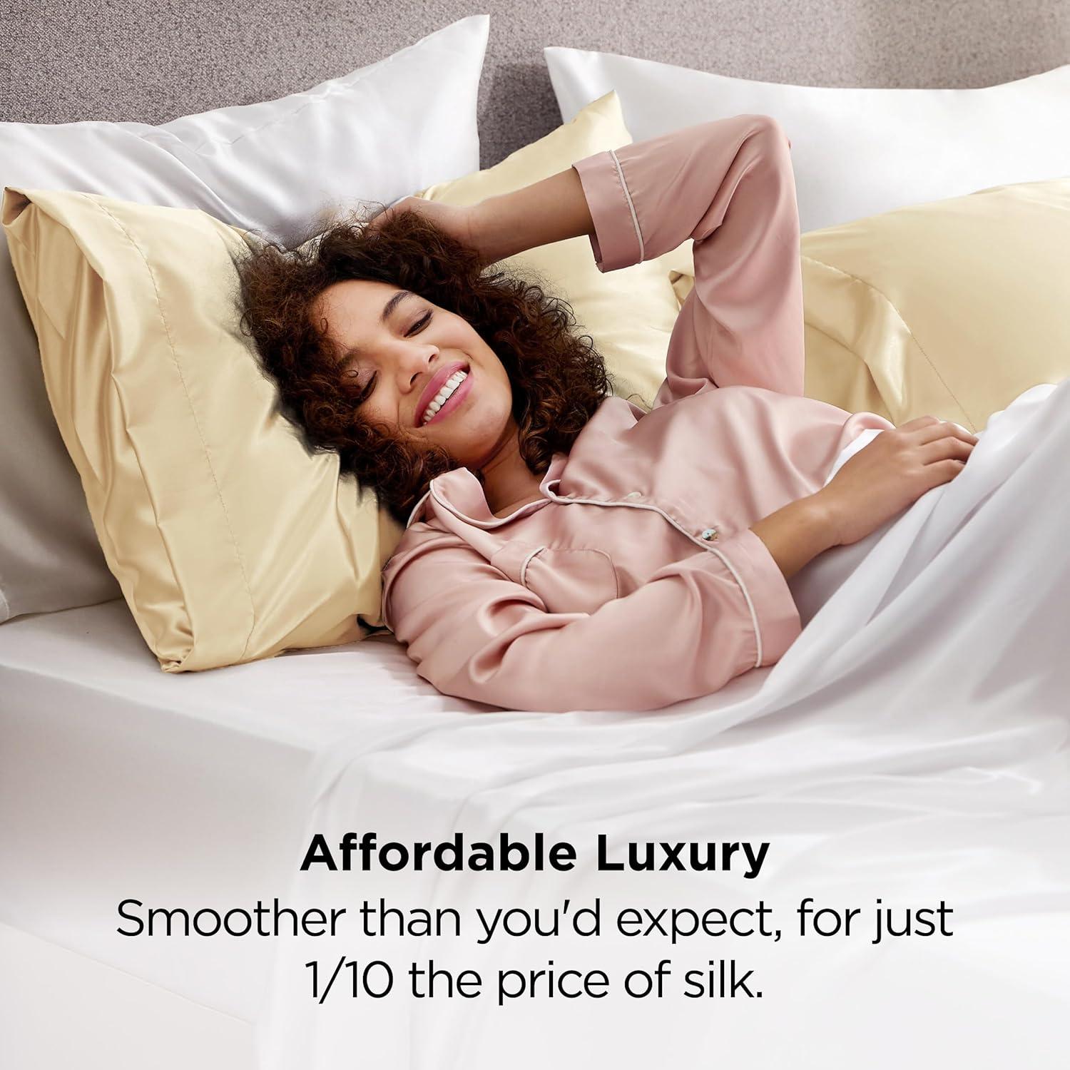imageBedsure Satin Pillowcases Similar to Silk Pillow Cases Queen Size Set of 2 Pure White Cooling Pillow Case for Sleeping Women with Envelope Closure Gifts for Women Men 20x30 Inches 2pcs19 Champagne