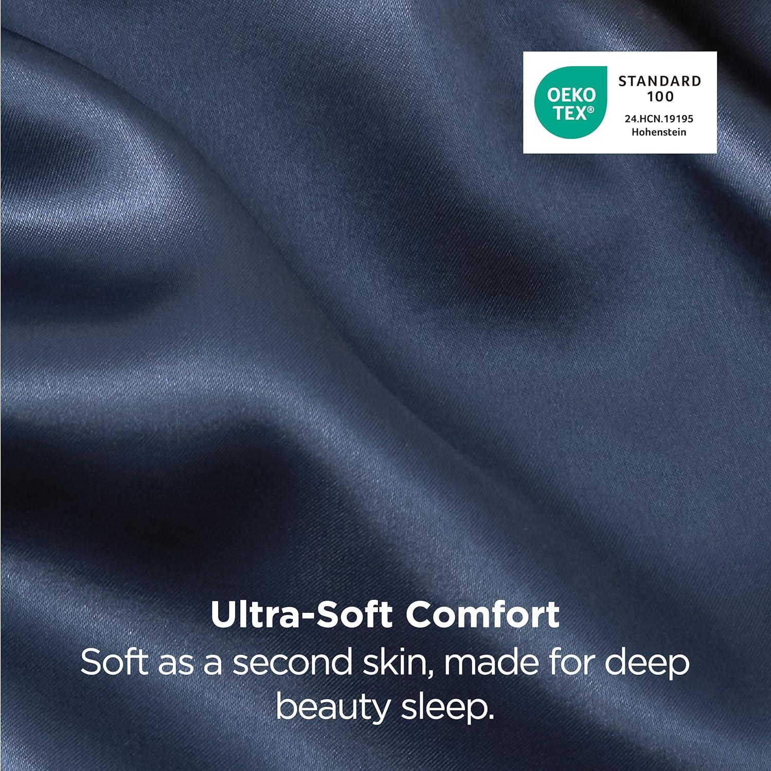 imageBedsure Satin Pillowcases Similar to Silk Pillow Cases Queen Size Set of 2 Pure White Cooling Pillow Case for Sleeping Women with Envelope Closure Gifts for Women Men 20x30 Inches 2pcs11 Blue