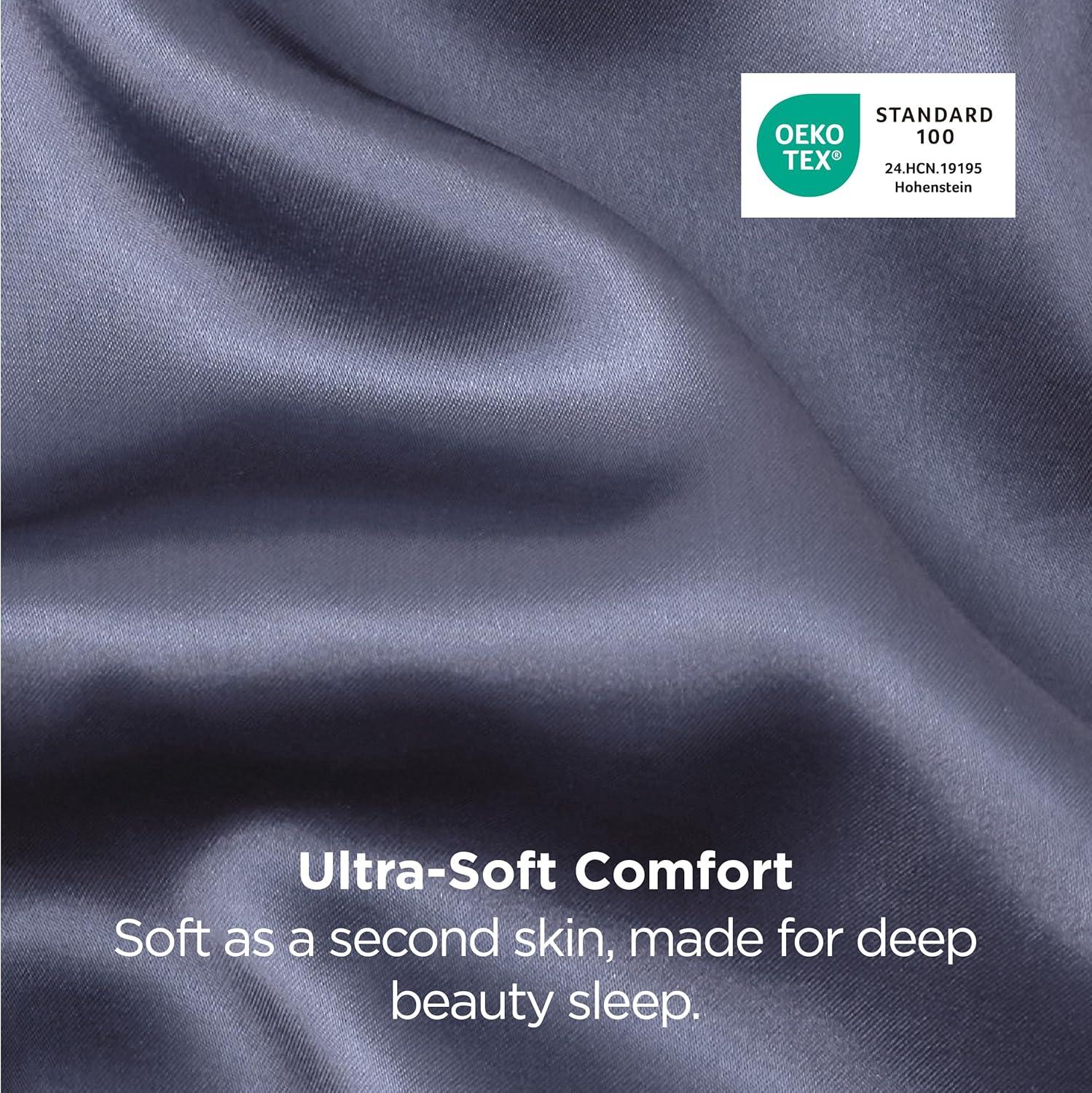 imageBedsure Satin Pillowcases Similar to Silk Pillow Cases Queen Size Set of 2 Pure White Cooling Pillow Case for Sleeping Women with Envelope Closure Gifts for Women Men 20x30 Inches 2pcs25 Blue Granite