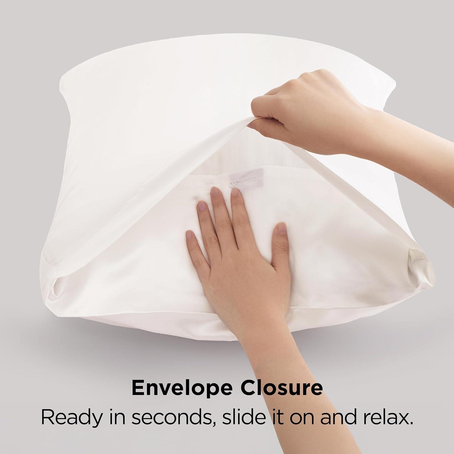 imageBedsure Satin Pillowcases Similar to Silk Pillow Cases Queen Size Set of 2 Pure White Cooling Pillow Case for Sleeping Women with Envelope Closure Gifts for Women Men 20x30 Inches 2pcs07 Ivory