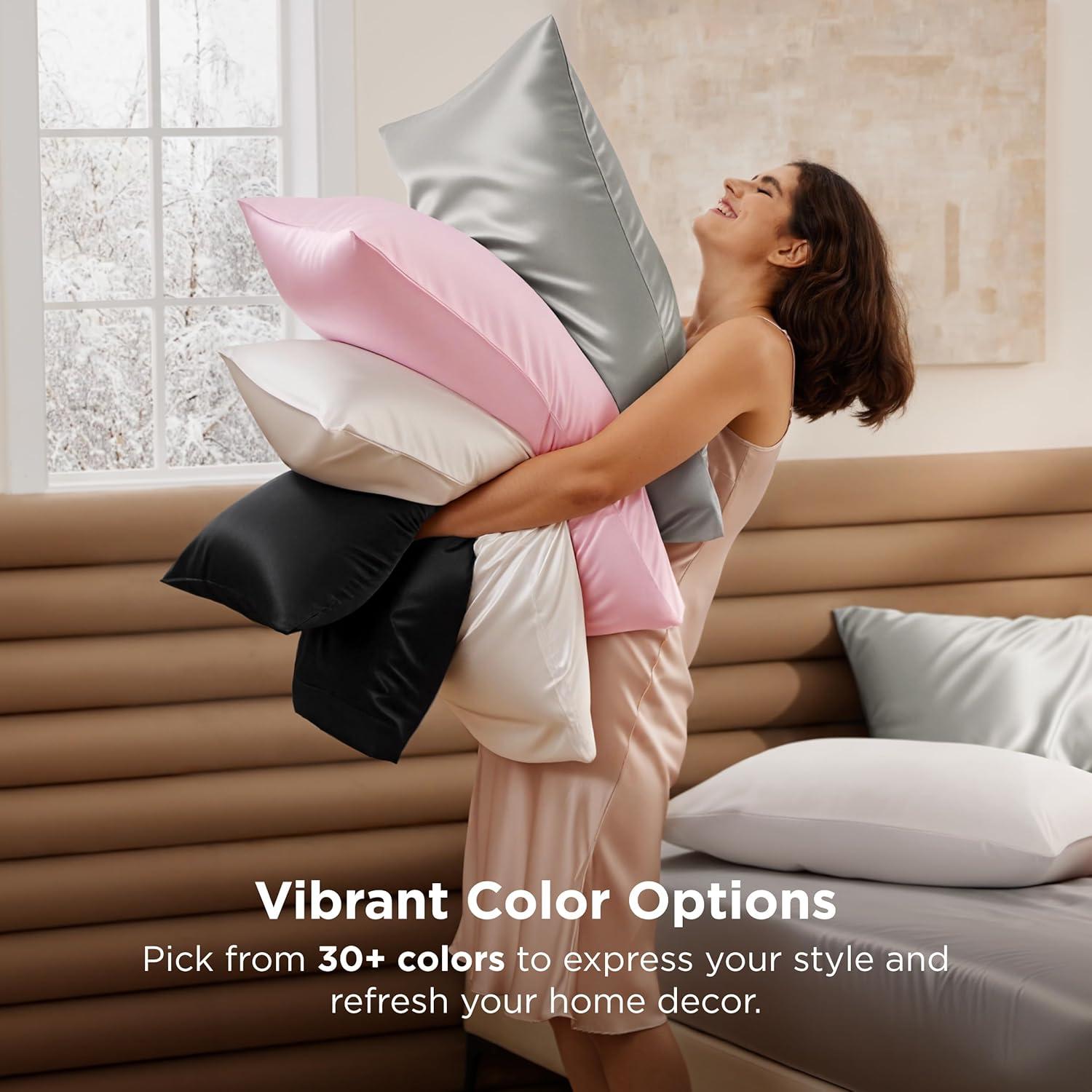 imageBedsure Satin Pillowcases Similar to Silk Pillow Cases Queen Size Set of 2 Pure White Cooling Pillow Case for Sleeping Women with Envelope Closure Gifts for Women Men 20x30 Inches 2pcs01 Silver Grey
