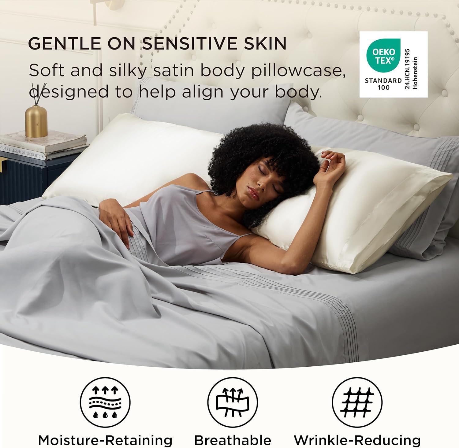 imageBedsure Satin Pillowcases Similar to Silk Pillow Cases Queen Size Set of 2 Pure White Cooling Pillow Case for Sleeping Women with Envelope Closure Gifts for Women Men 20x30 Inches 2pcs07 Ivory