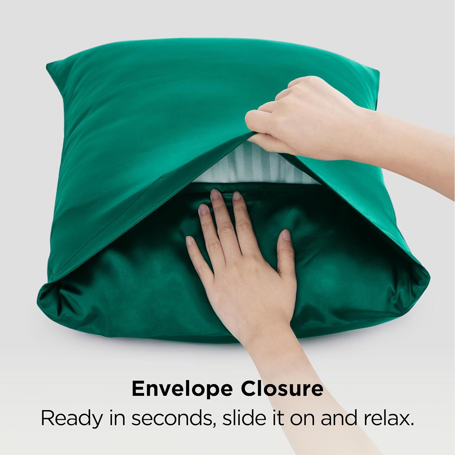 imageBedsure Satin Pillowcases Similar to Silk Pillow Cases Queen Size Set of 2 Pure White Cooling Pillow Case for Sleeping Women with Envelope Closure Gifts for Women Men 20x30 Inches 2pcs24 Dark Green