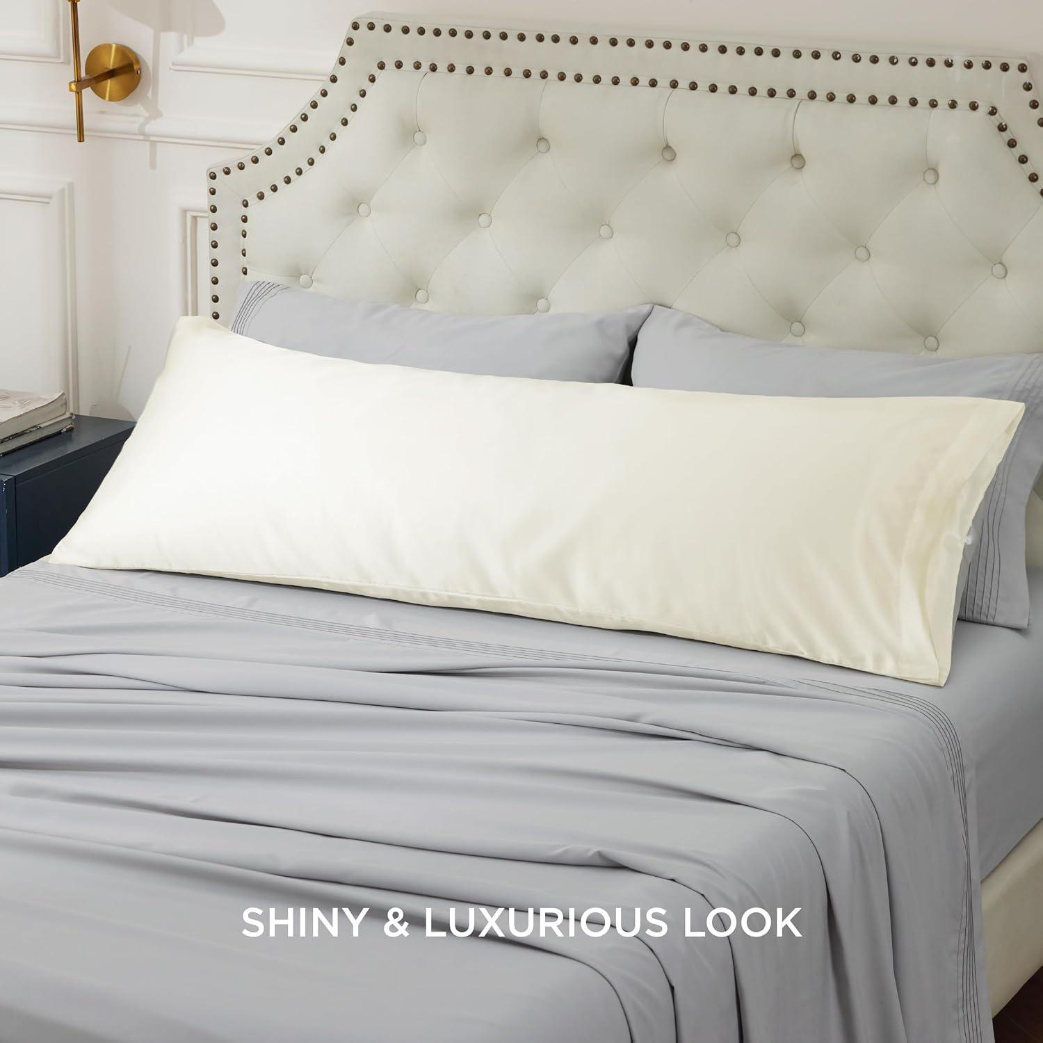 imageBedsure Satin Pillowcases Similar to Silk Pillow Cases Queen Size Set of 2 Pure White Cooling Pillow Case for Sleeping Women with Envelope Closure Gifts for Women Men 20x30 Inches 2pcs07 Ivory