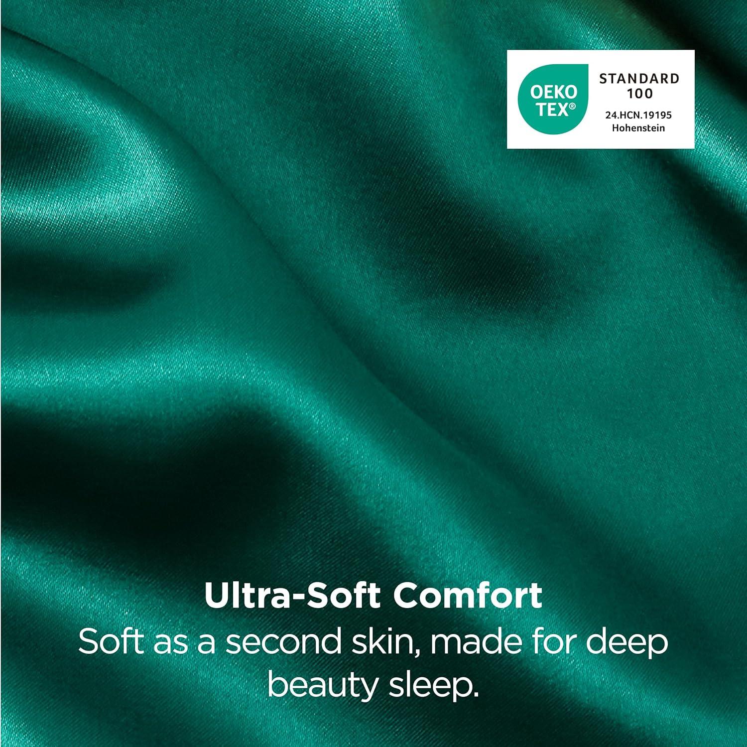 imageBedsure Satin Pillowcases Similar to Silk Pillow Cases Queen Size Set of 2 Pure White Cooling Pillow Case for Sleeping Women with Envelope Closure Gifts for Women Men 20x30 Inches 2pcs24 Dark Green