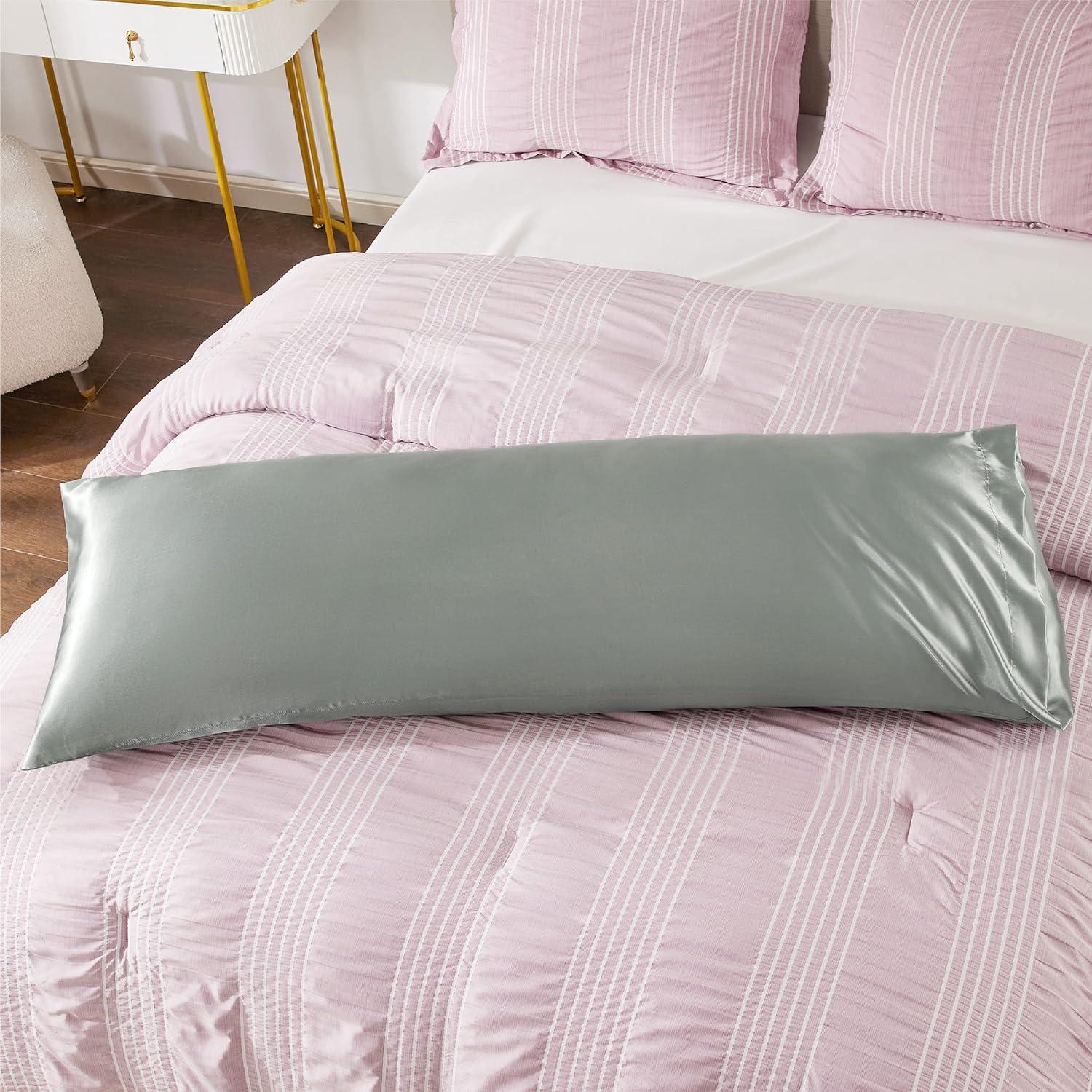 imageBedsure Satin Pillowcases Similar to Silk Pillow Cases Queen Size Set of 2 Pure White Cooling Pillow Case for Sleeping Women with Envelope Closure Gifts for Women Men 20x30 Inches 2pcs01 Silver Grey