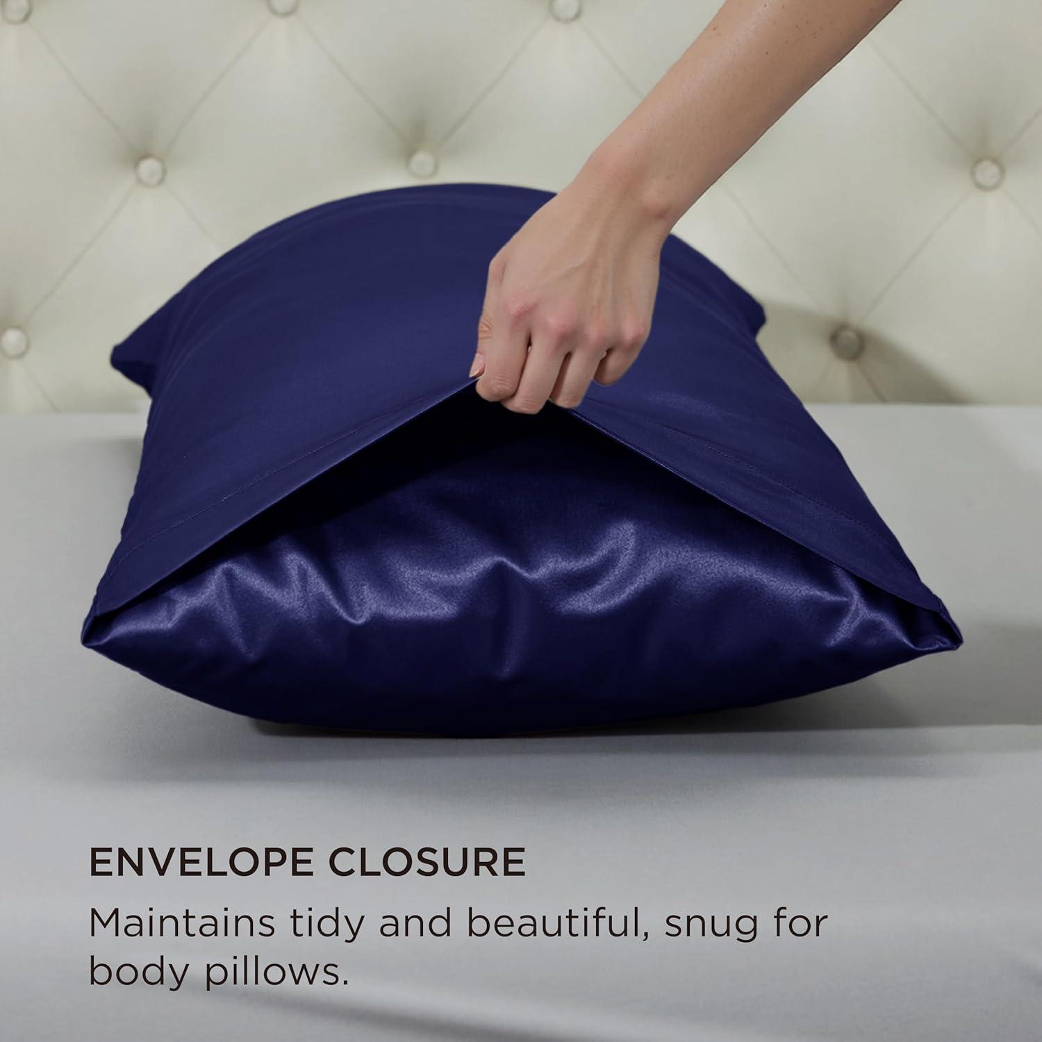 imageBedsure Satin Pillowcases Similar to Silk Pillow Cases Queen Size Set of 2 Pure White Cooling Pillow Case for Sleeping Women with Envelope Closure Gifts for Women Men 20x30 Inches 2pcs09 Navy