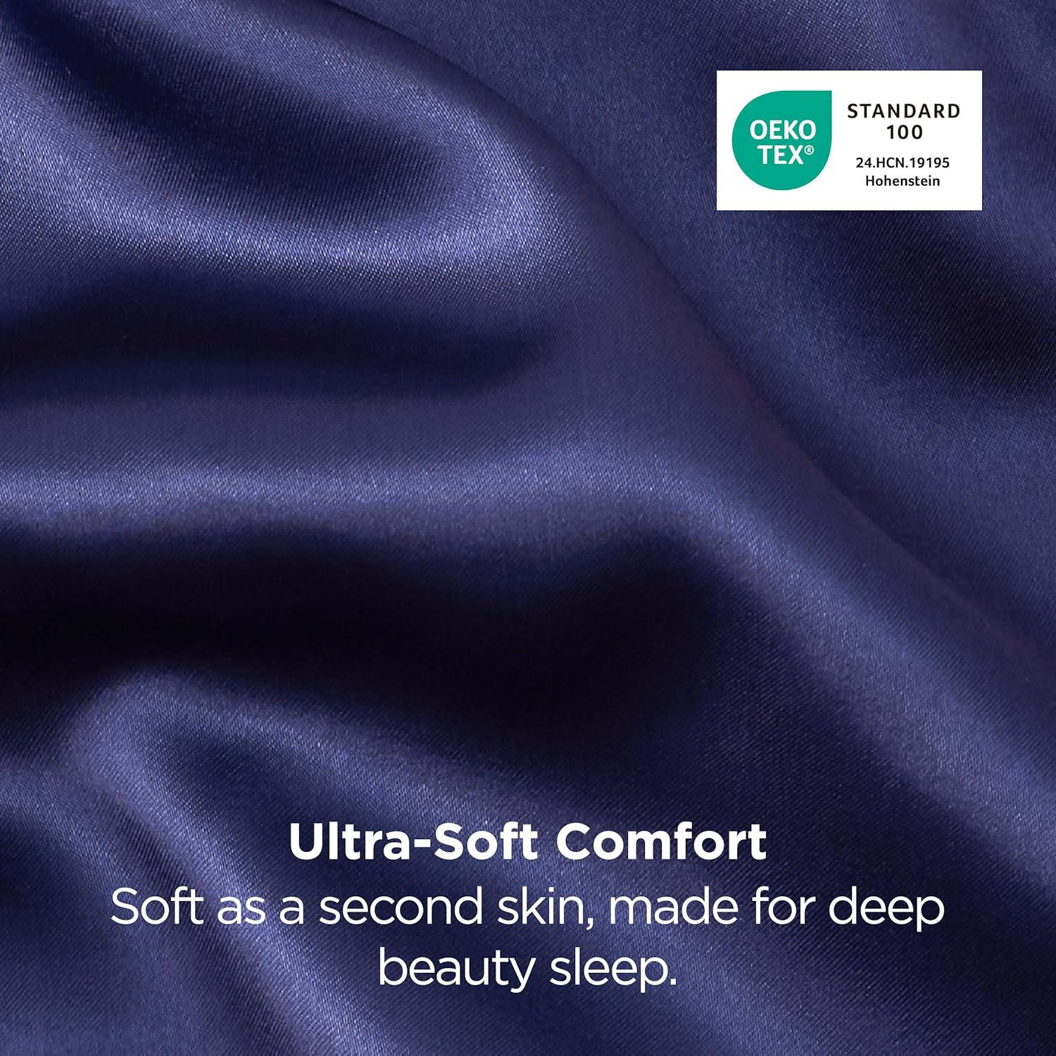 imageBedsure Satin Pillowcases Similar to Silk Pillow Cases Queen Size Set of 2 Pure White Cooling Pillow Case for Sleeping Women with Envelope Closure Gifts for Women Men 20x30 Inches 2pcs09 Navy