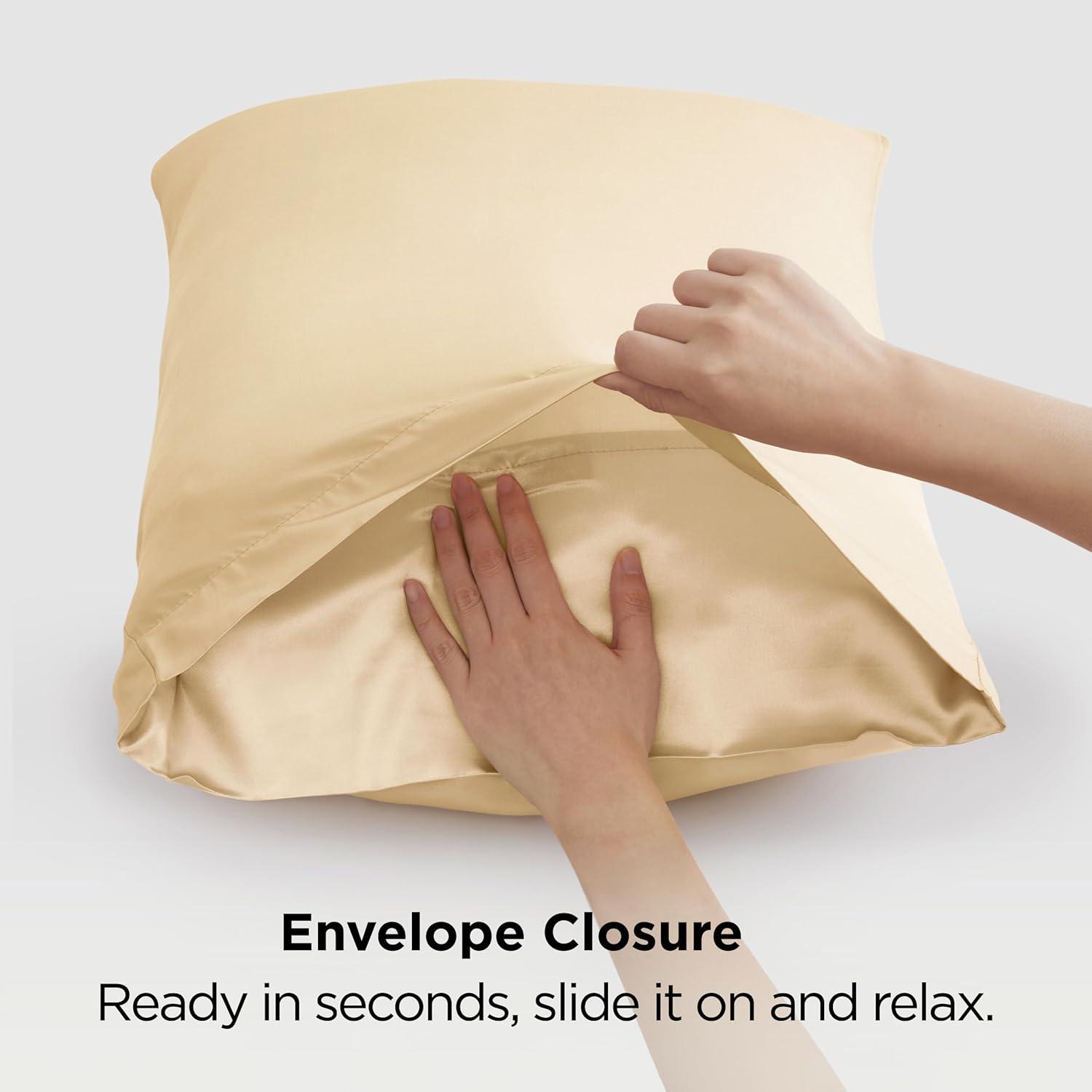imageBedsure Satin Pillowcases Similar to Silk Pillow Cases Queen Size Set of 2 Pure White Cooling Pillow Case for Sleeping Women with Envelope Closure Gifts for Women Men 20x30 Inches 2pcs19 Champagne