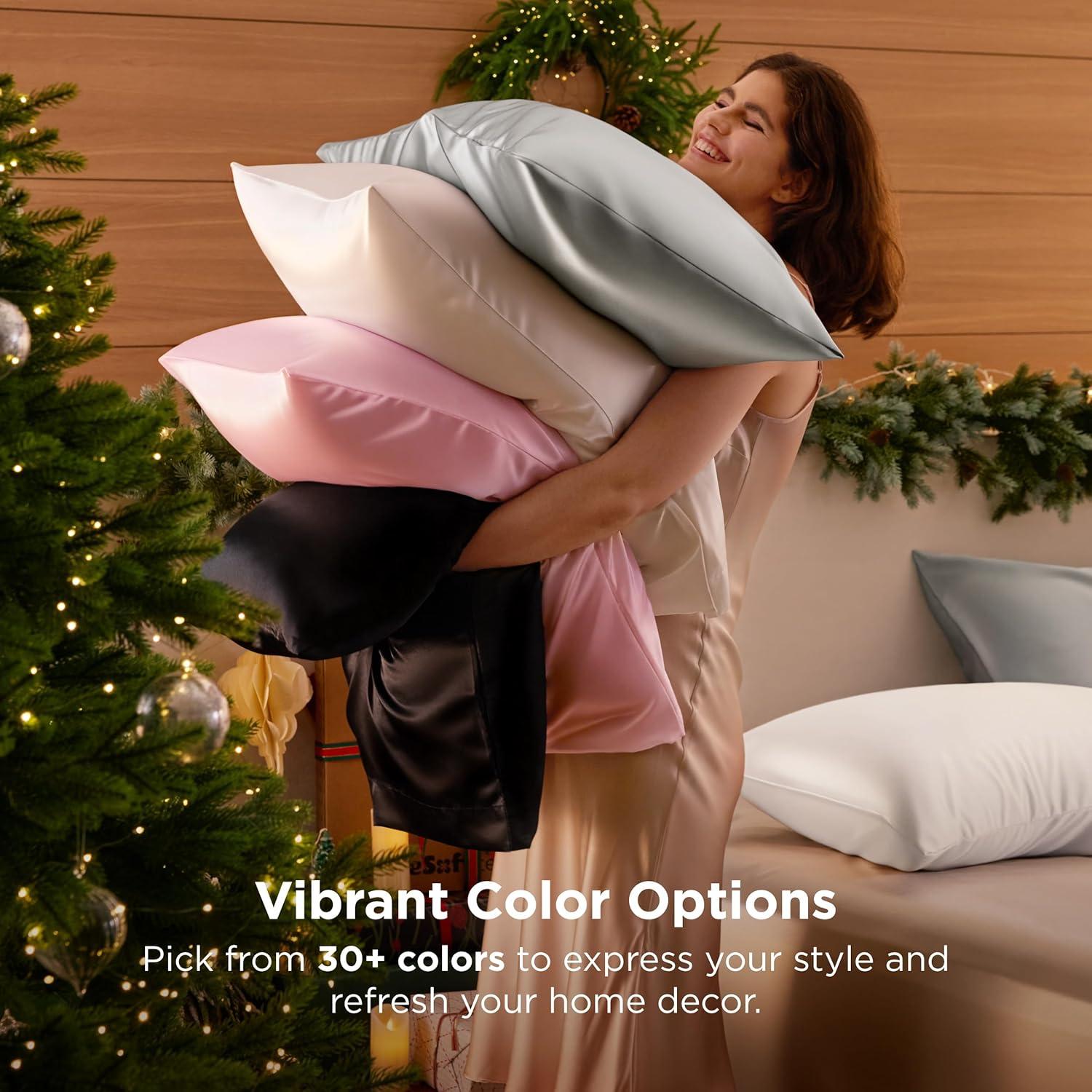 imageBedsure Satin Pillowcases Similar to Silk Pillow Cases Queen Size Set of 2 Pure White Cooling Pillow Case for Sleeping Women with Envelope Closure Gifts for Women Men 20x30 Inches 2pcs01 Silver Grey