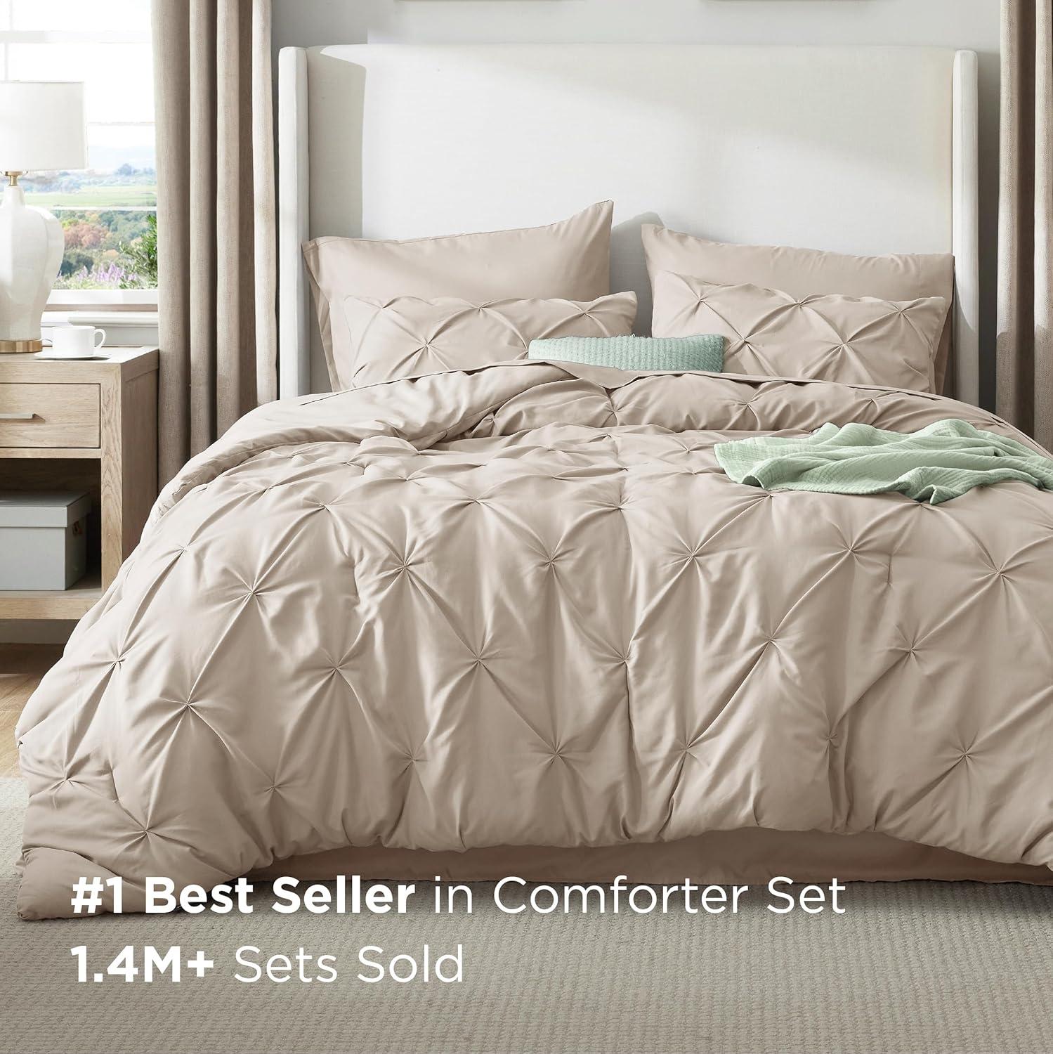 imageBedsure Twin XL Comforter Set Extra Long 5 Pieces Dorm Bedding Sets Pinch Pleat Pink Bed in a Bag with Comforter Sheets Pillowcase ampamp Sham02 Beige