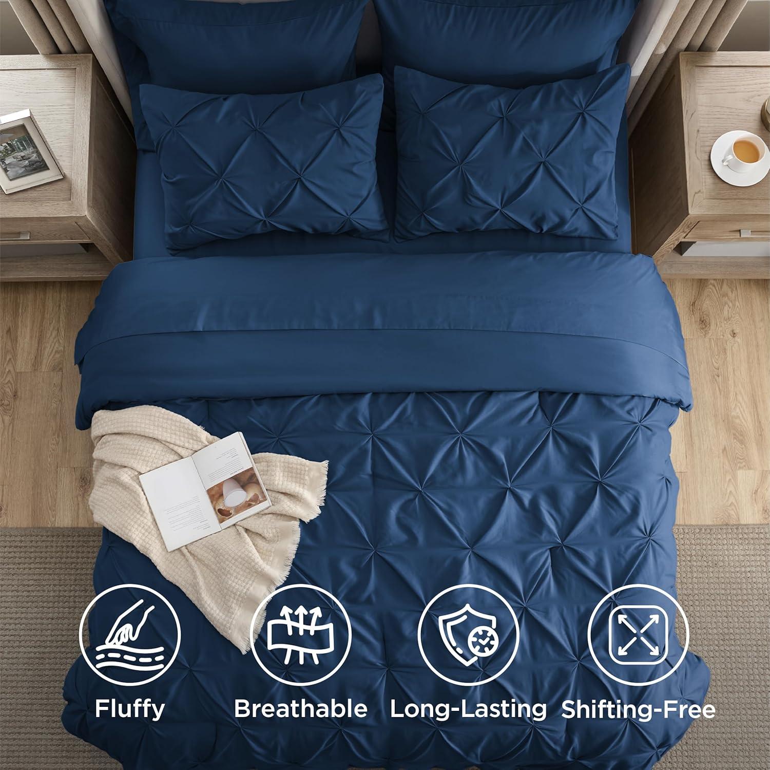 imageBedsure Twin XL Comforter Set Extra Long 5 Pieces Dorm Bedding Sets Pinch Pleat Pink Bed in a Bag with Comforter Sheets Pillowcase ampamp Sham09 Navy