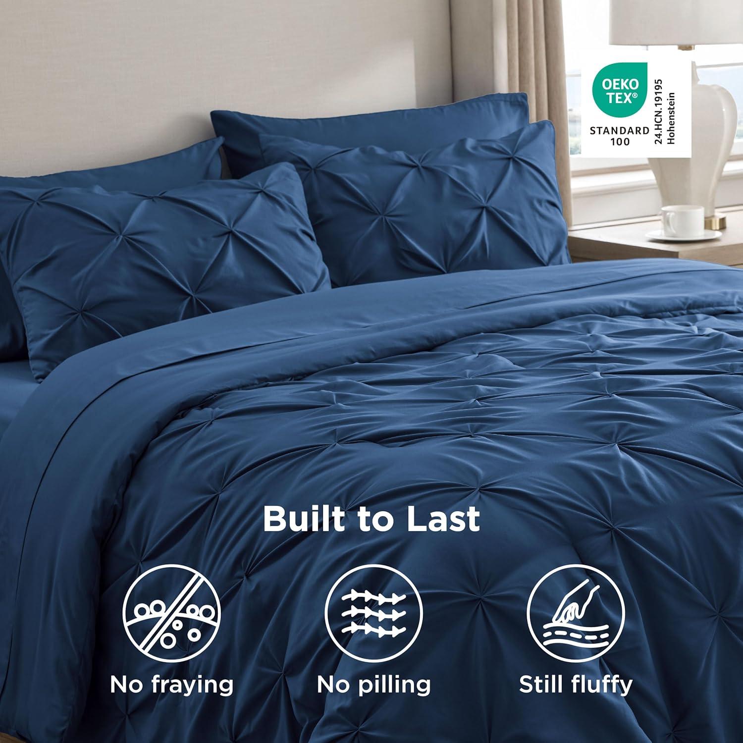imageBedsure Twin XL Comforter Set Extra Long 5 Pieces Dorm Bedding Sets Pinch Pleat Pink Bed in a Bag with Comforter Sheets Pillowcase ampamp Sham09 Navy