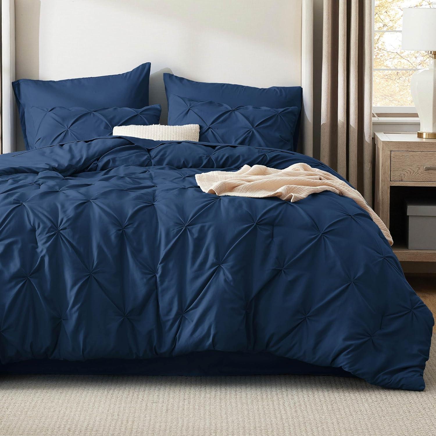 imageBedsure Twin XL Comforter Set Extra Long 5 Pieces Dorm Bedding Sets Pinch Pleat Pink Bed in a Bag with Comforter Sheets Pillowcase ampamp Sham09 Navy