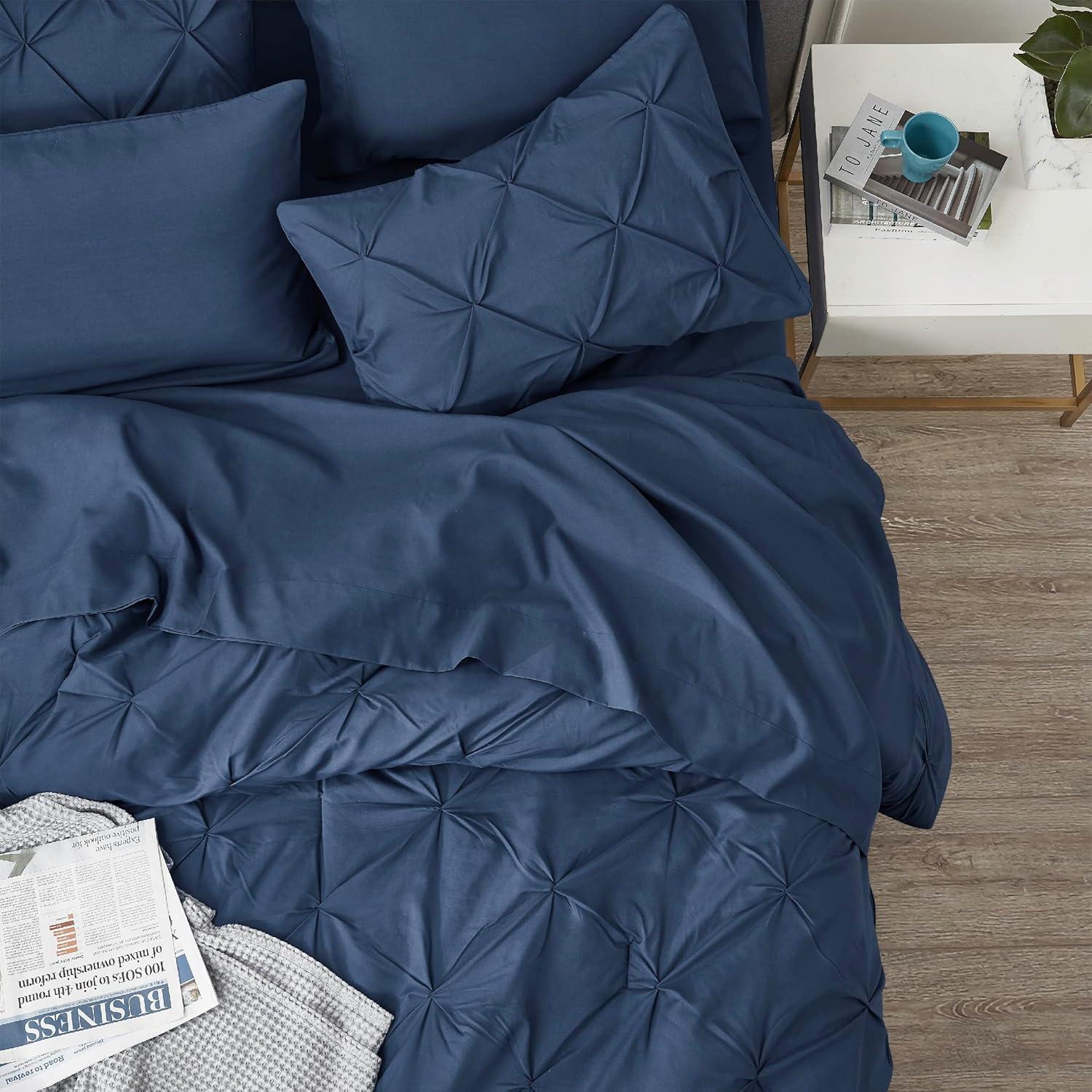 imageBedsure Twin XL Comforter Set Extra Long 5 Pieces Dorm Bedding Sets Pinch Pleat Pink Bed in a Bag with Comforter Sheets Pillowcase ampamp Sham09 Navy