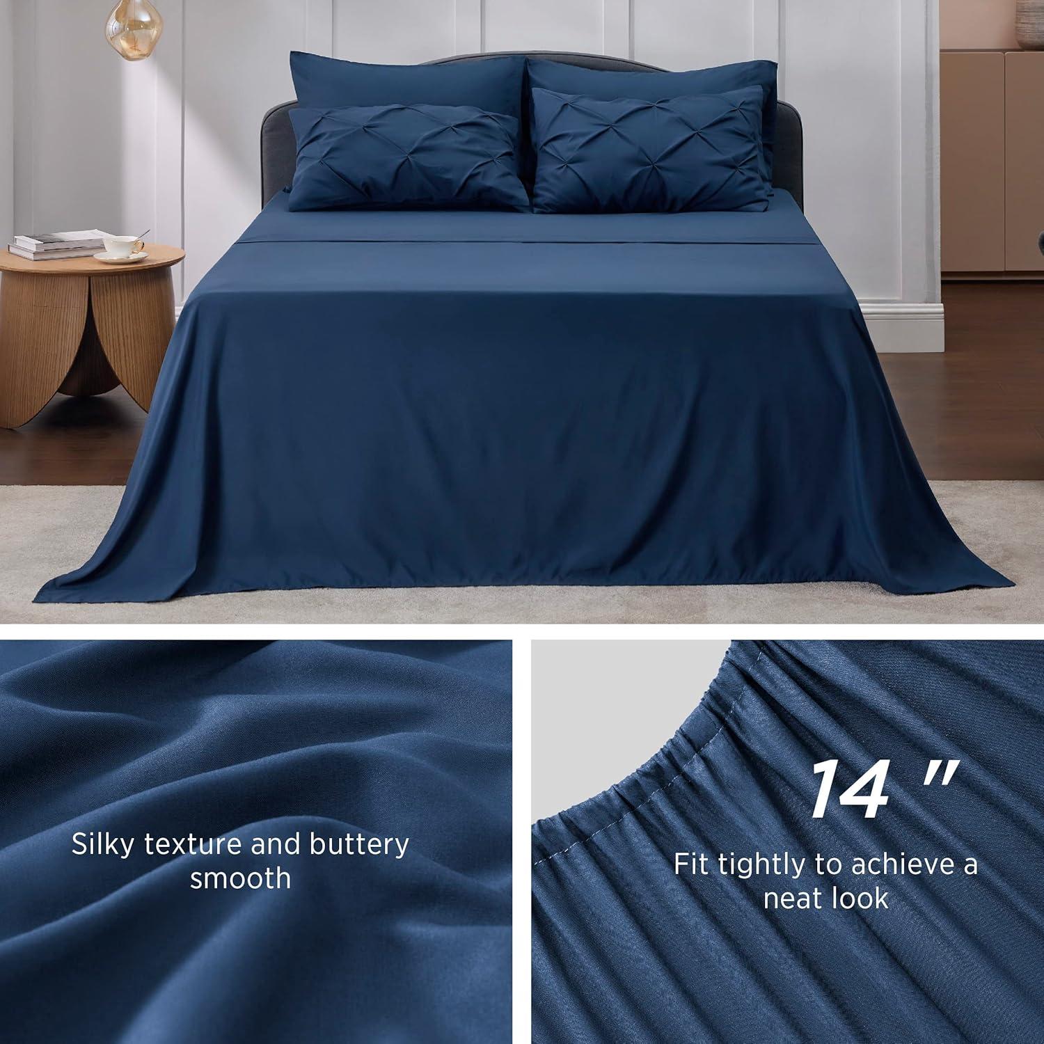 imageBedsure Twin XL Comforter Set Extra Long 5 Pieces Dorm Bedding Sets Pinch Pleat Pink Bed in a Bag with Comforter Sheets Pillowcase ampamp Sham09 Navy
