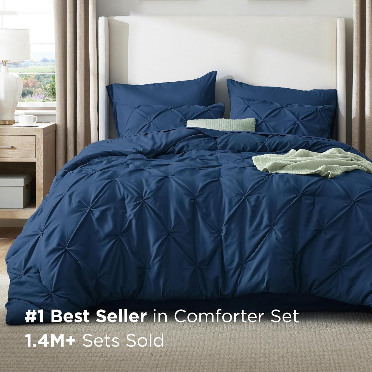 imageBedsure Twin XL Comforter Set Extra Long 5 Pieces Dorm Bedding Sets Pinch Pleat Pink Bed in a Bag with Comforter Sheets Pillowcase ampamp Sham09 Navy