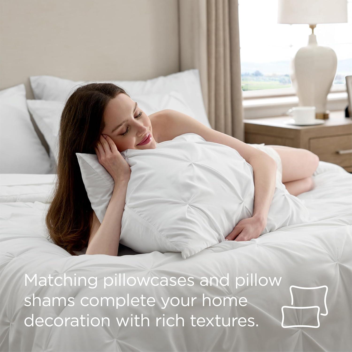 imageBedsure Twin XL Comforter Set Extra Long 5 Pieces Dorm Bedding Sets Pinch Pleat Pink Bed in a Bag with Comforter Sheets Pillowcase ampamp Sham16 White