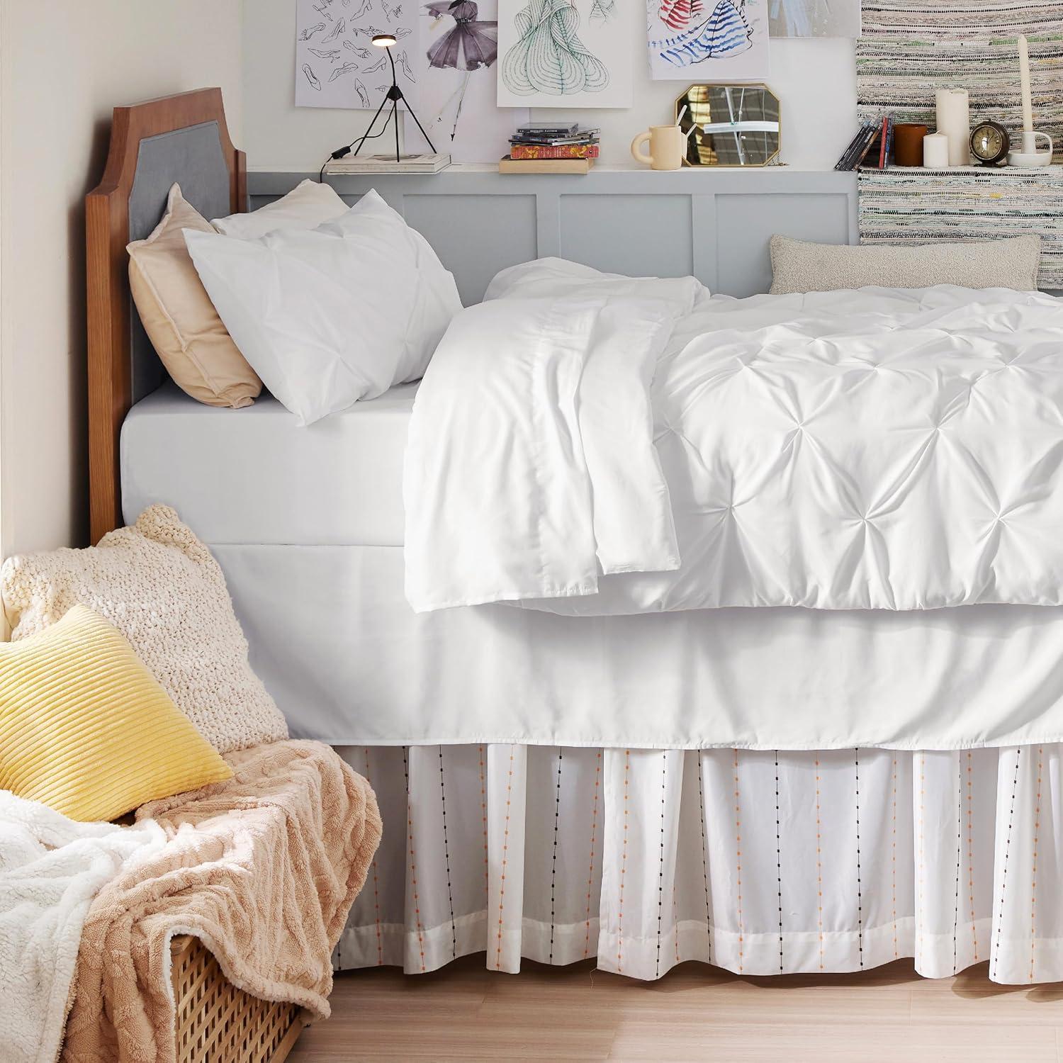 imageBedsure Twin XL Comforter Set Extra Long 5 Pieces Dorm Bedding Sets Pinch Pleat Pink Bed in a Bag with Comforter Sheets Pillowcase ampamp Sham16 White