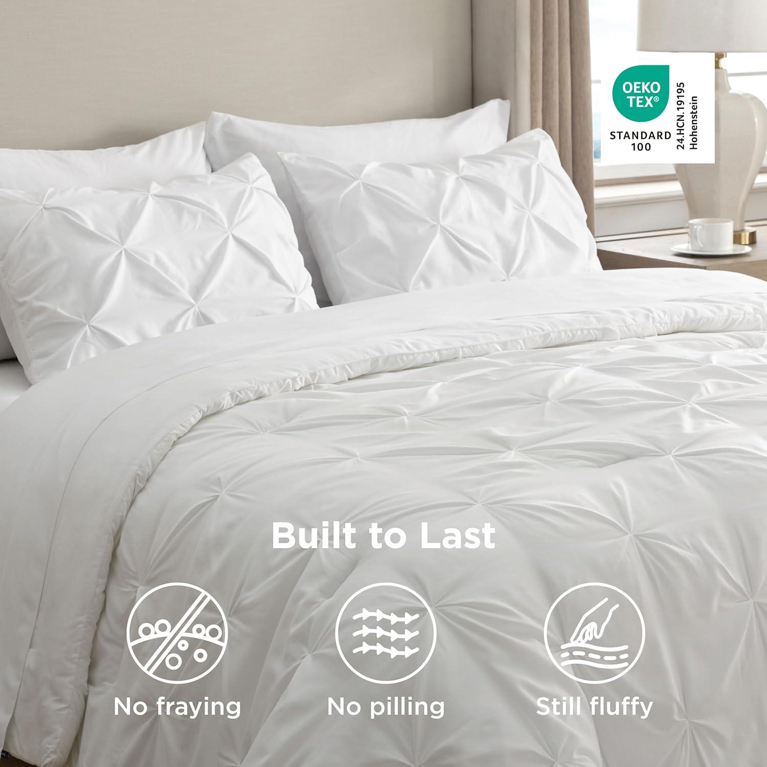 imageBedsure Twin XL Comforter Set Extra Long 5 Pieces Dorm Bedding Sets Pinch Pleat Pink Bed in a Bag with Comforter Sheets Pillowcase ampamp Sham16 White