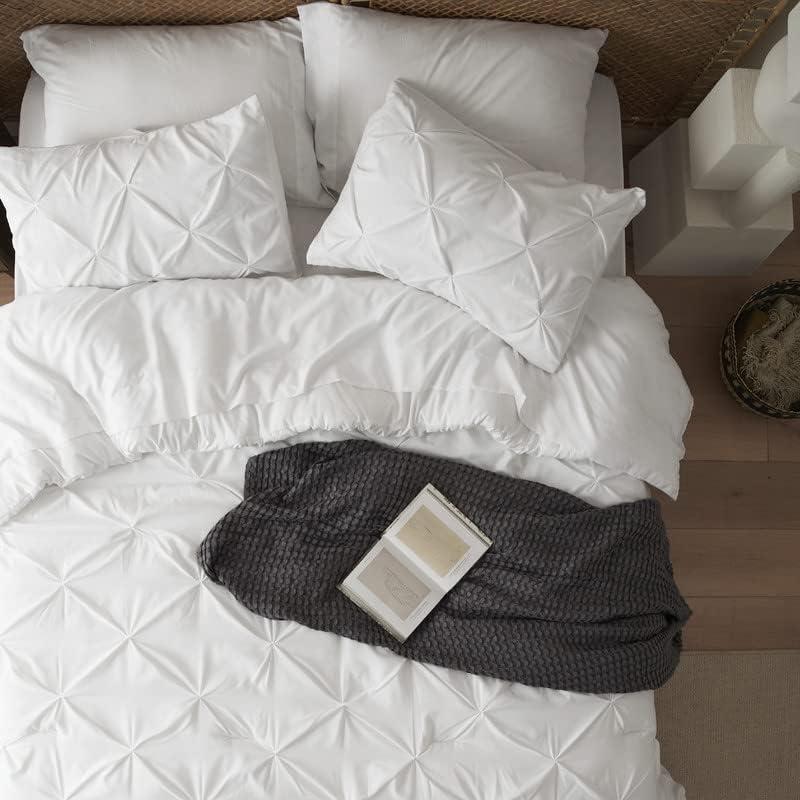 imageBedsure Twin XL Comforter Set Extra Long 5 Pieces Dorm Bedding Sets Pinch Pleat Pink Bed in a Bag with Comforter Sheets Pillowcase ampamp Sham16 White