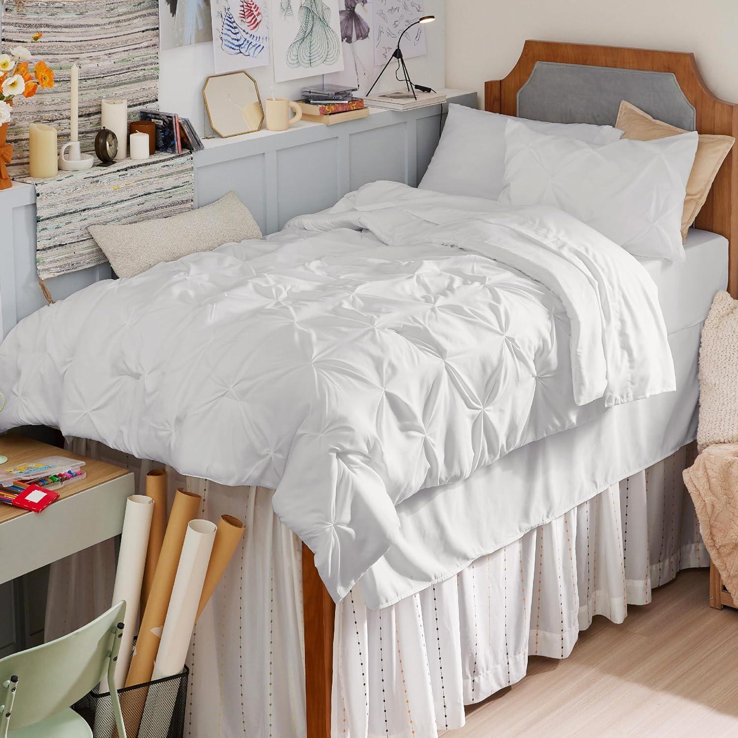 imageBedsure Twin XL Comforter Set Extra Long 5 Pieces Dorm Bedding Sets Pinch Pleat Pink Bed in a Bag with Comforter Sheets Pillowcase ampamp Sham16 White