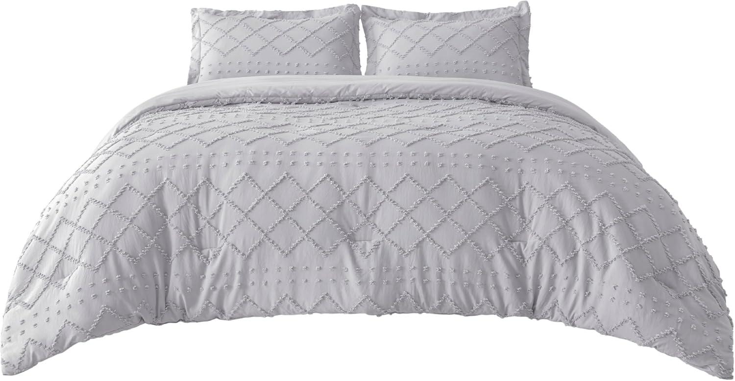 imageBedsure Twin XL Comforter Set  White Comforter Boho Tufted Shabby Chic Bedding for Kids 2 Pieces Vintage Farmhouse Bed Set for All Seasons Fluffy Soft Bedding with 1 Pillow Sham04  Light Grey
