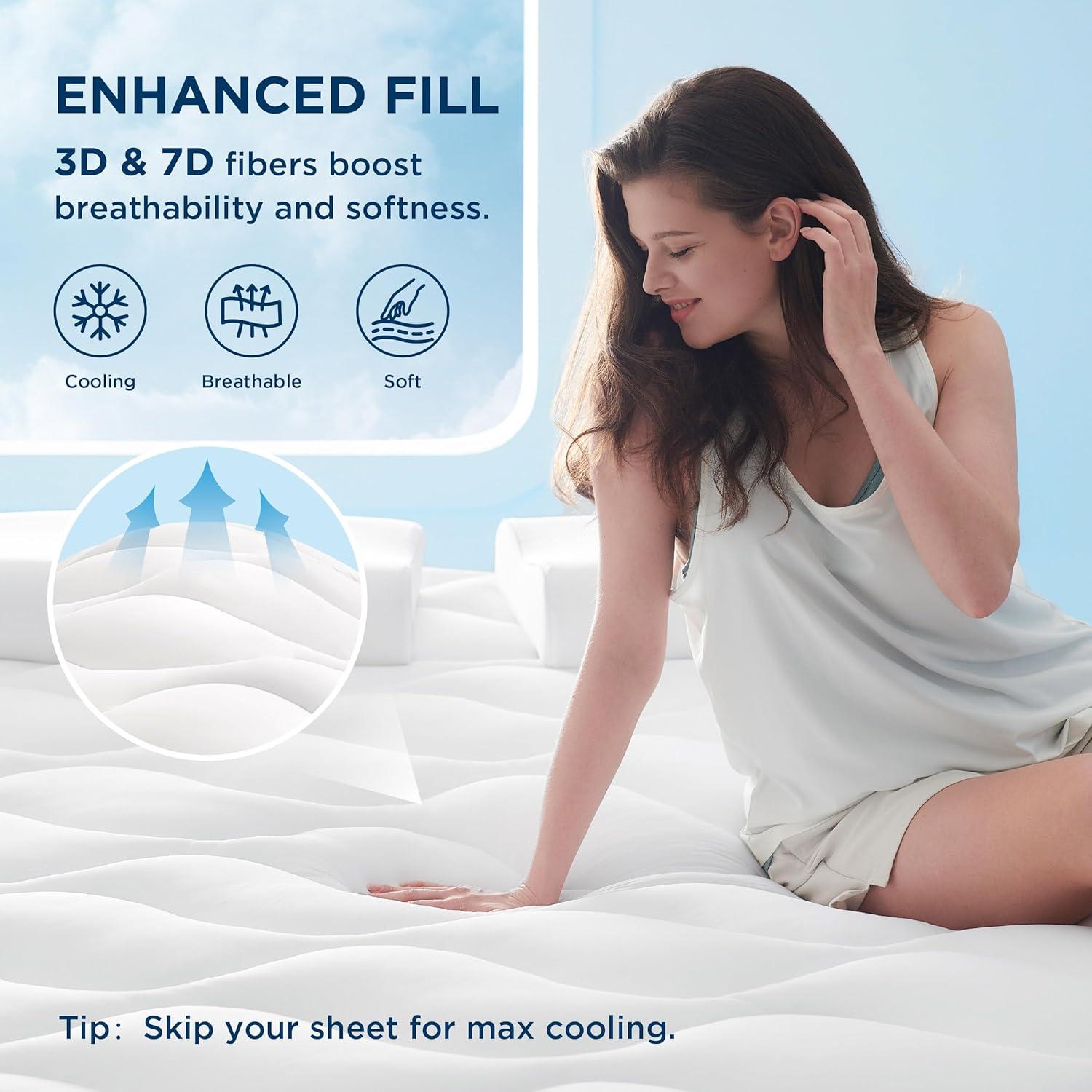 imageBedsure Waterproof Mattress Protector Queen Noiseless Soft Fluffy Queen Size Mattress Pad Washable Quilted Cooling Topper with 821 Inches Deep Pocket Breathable Bed Cover White